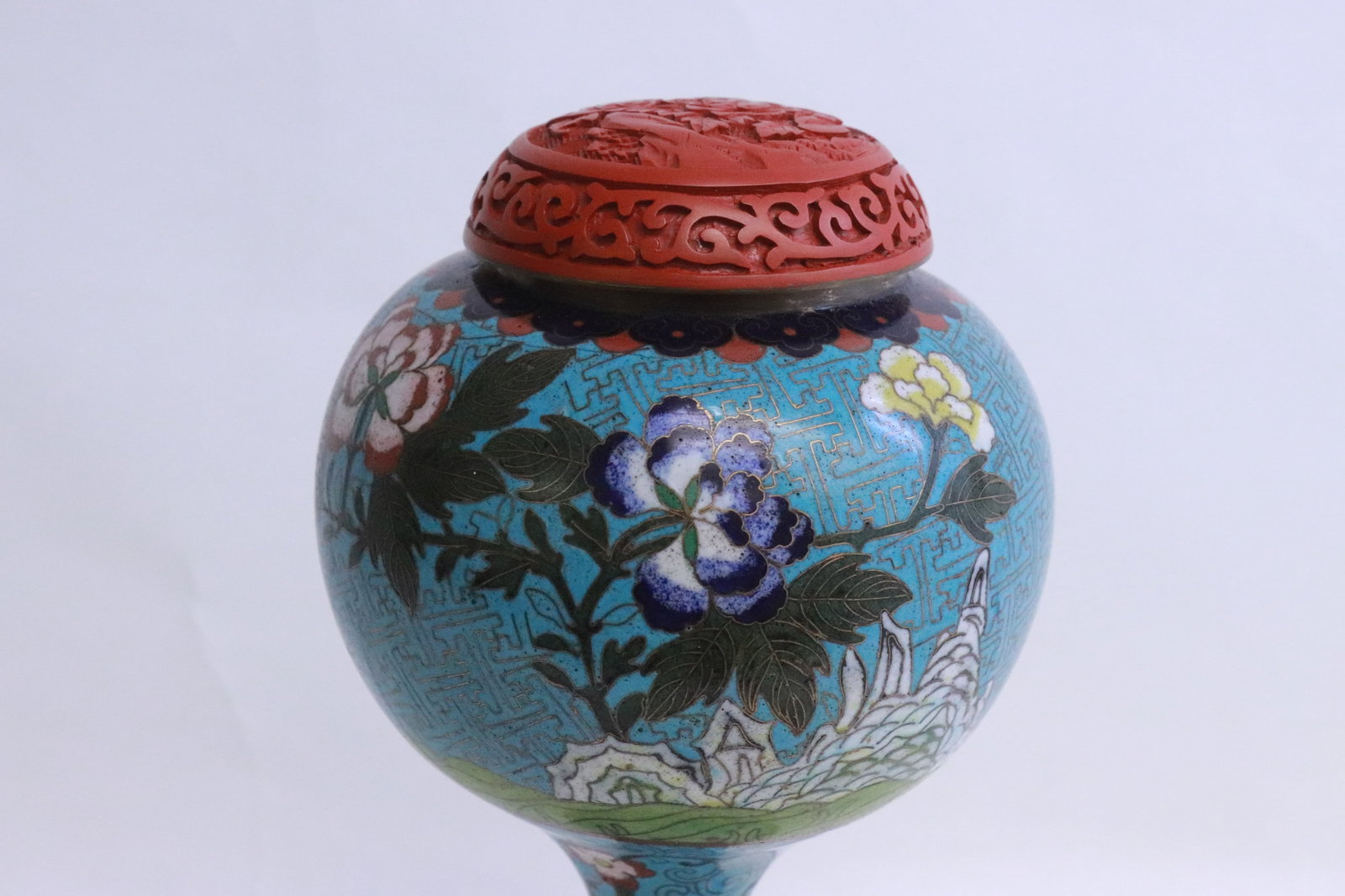 A cloisonne stem bowl with replacement top - 2