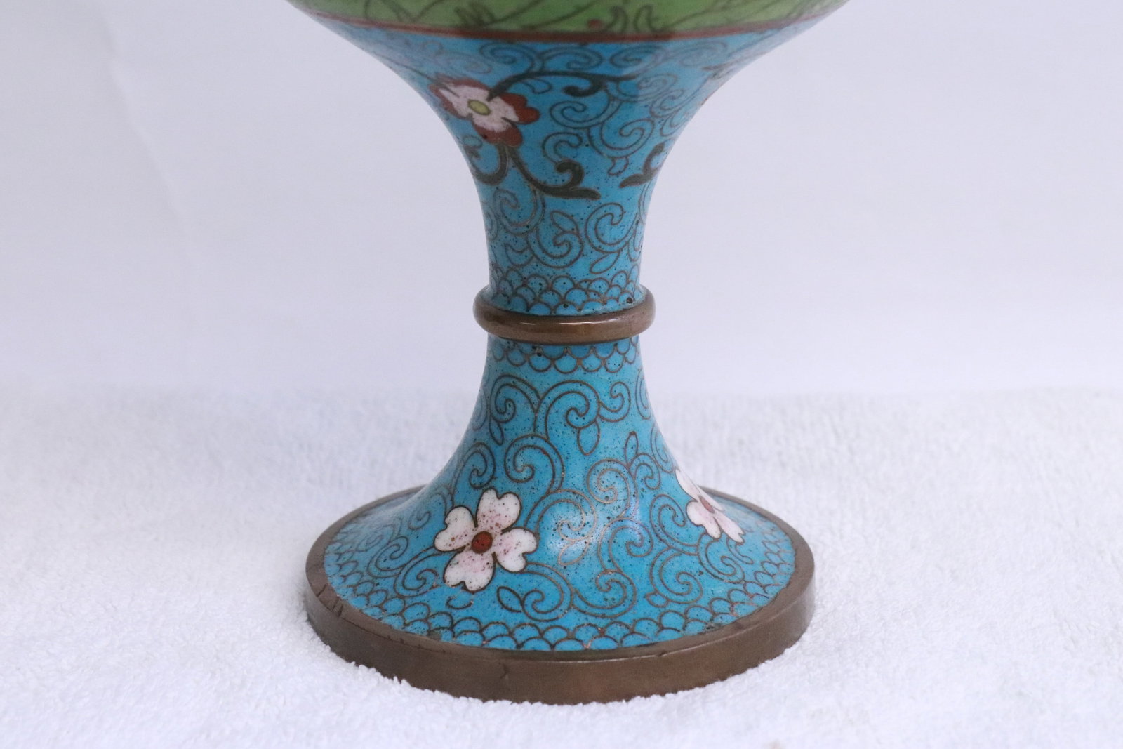A cloisonne stem bowl with replacement top - 3