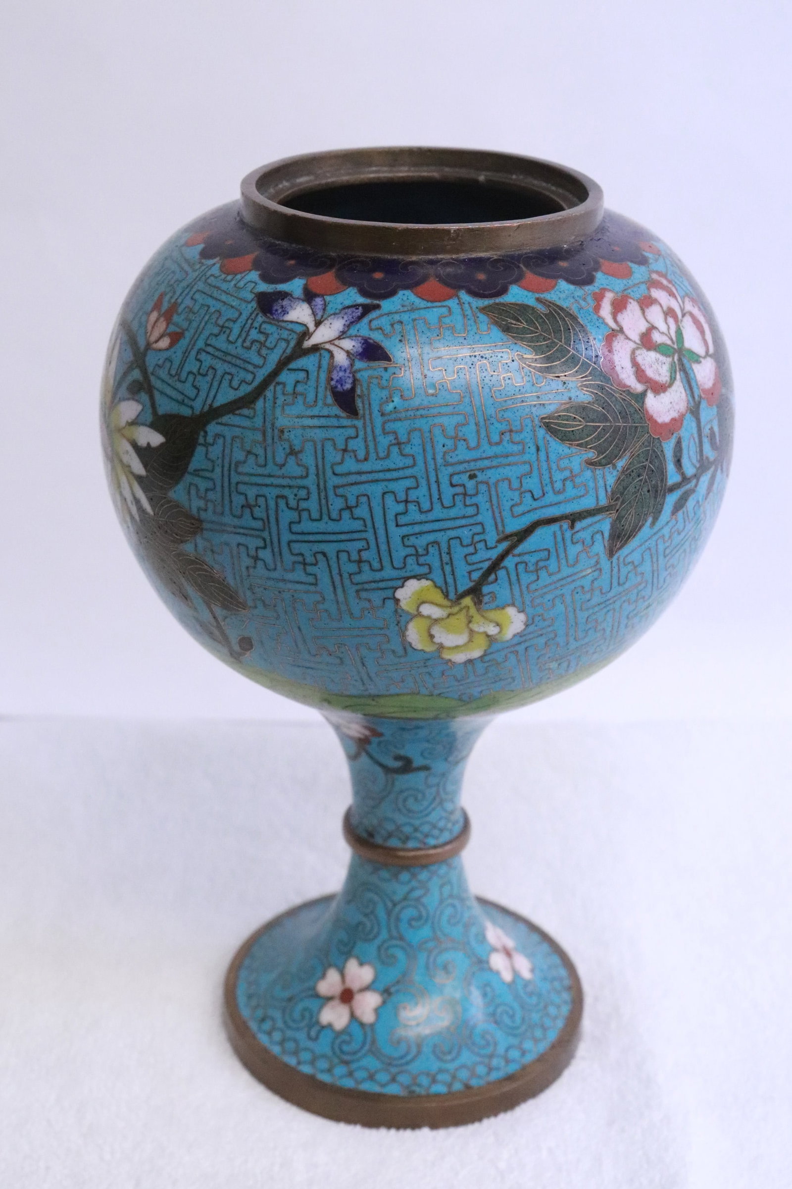 A cloisonne stem bowl with replacement top - 5