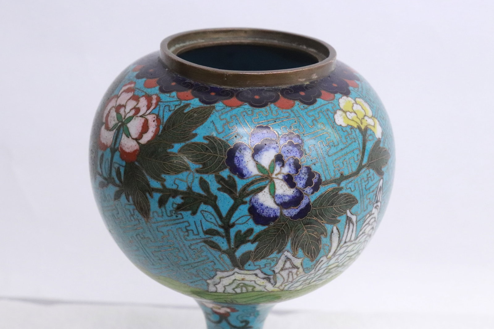 A cloisonne stem bowl with replacement top - 6