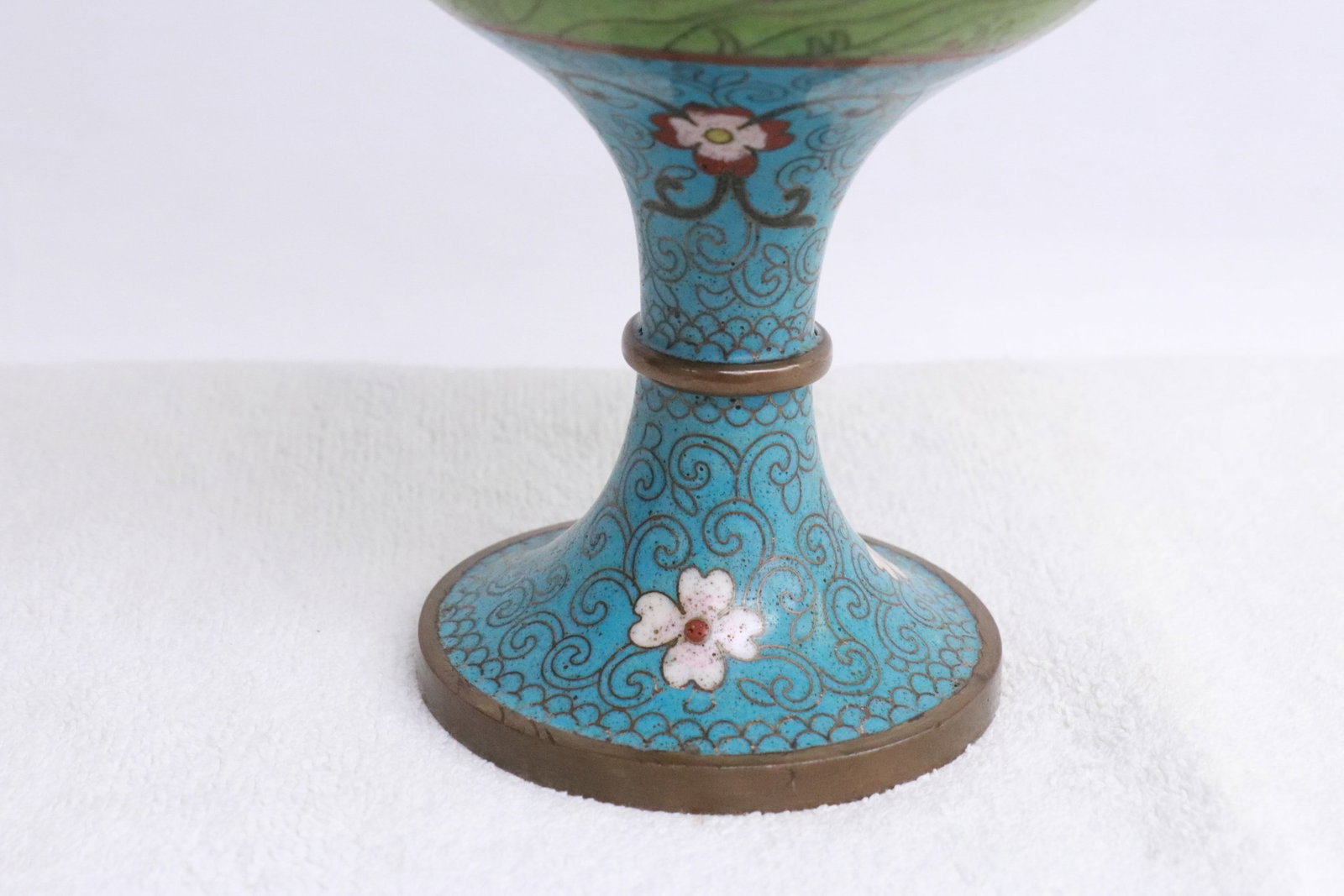 A cloisonne stem bowl with replacement top - 7
