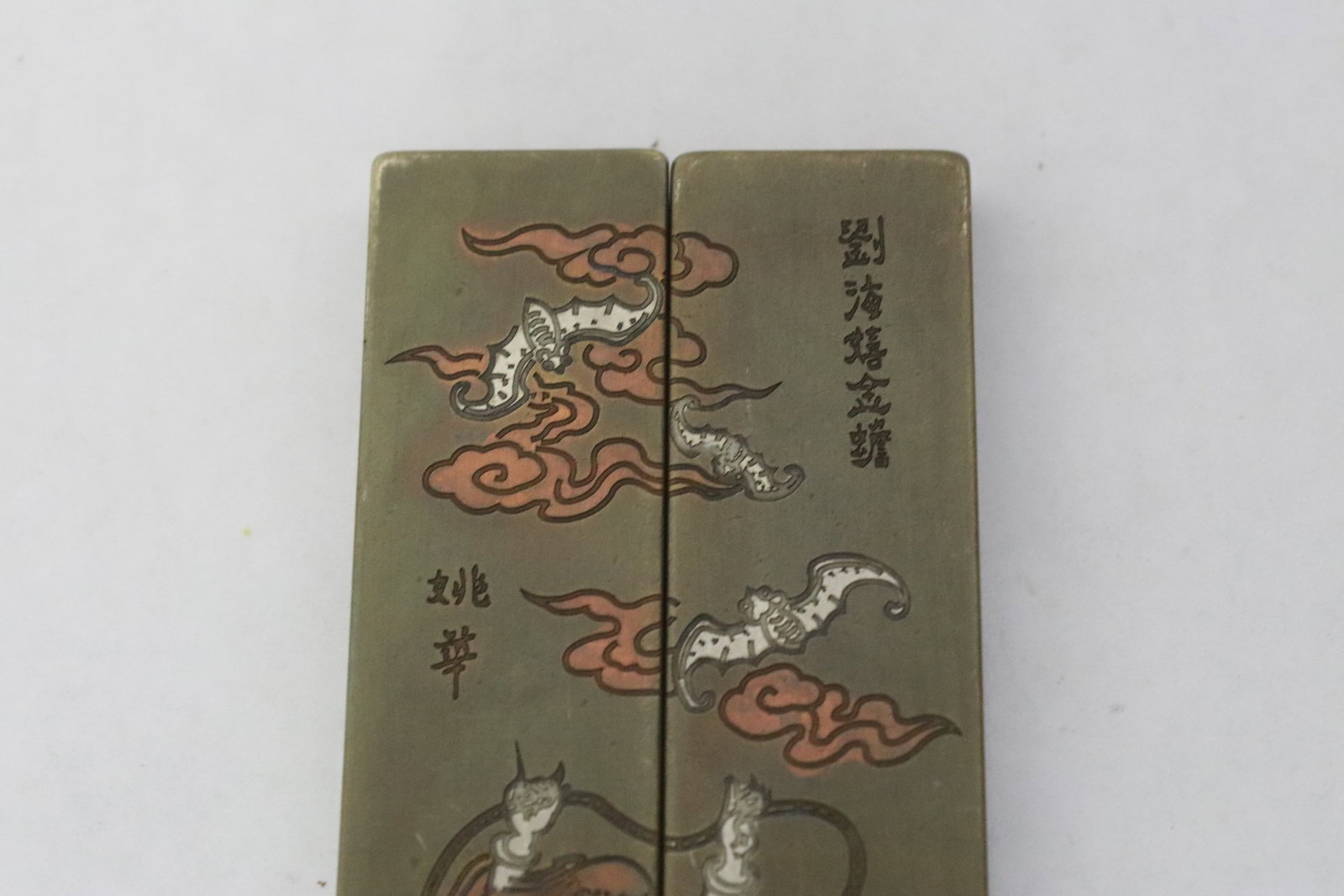 2 pairs bronze scroll weights - 7
