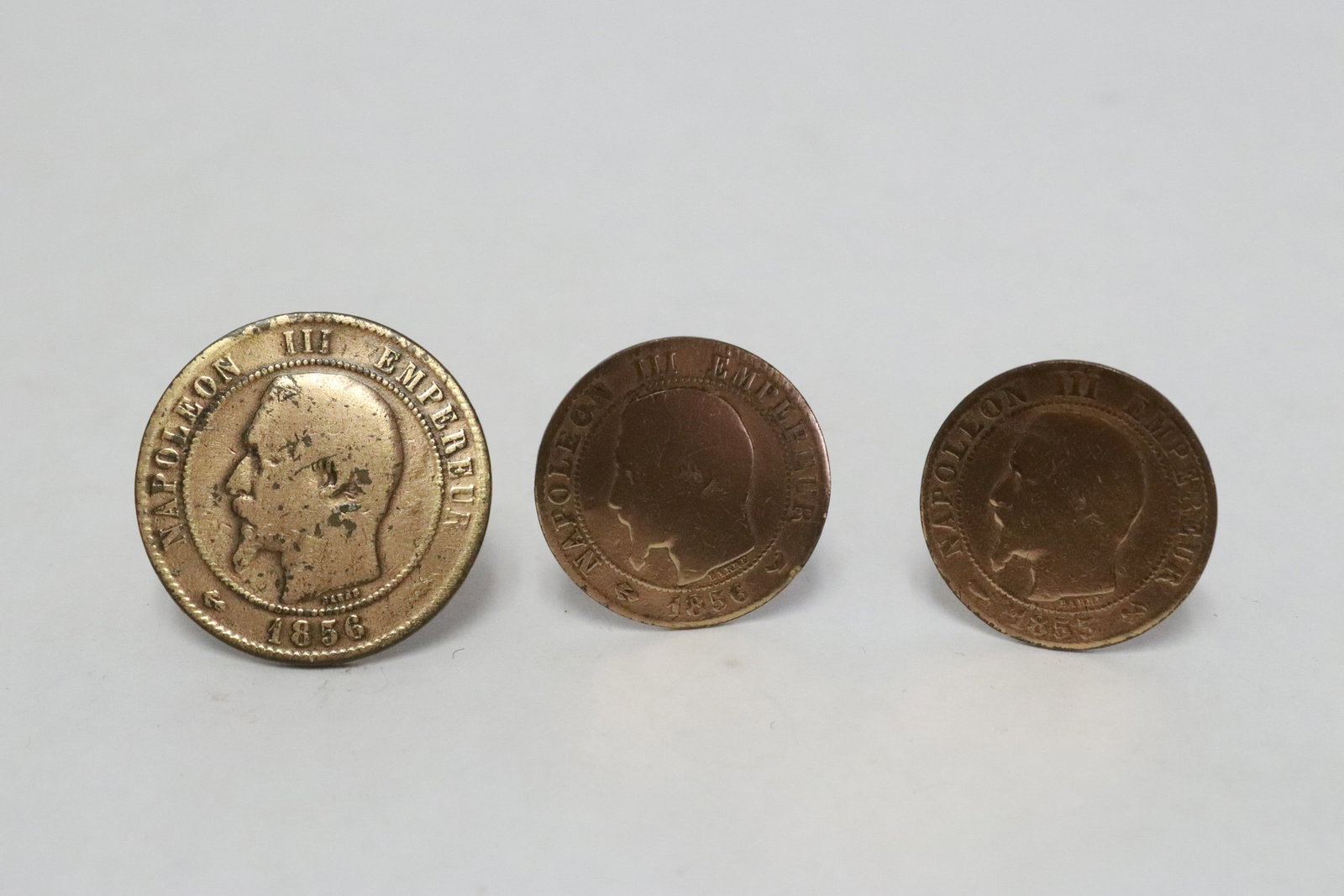 3 pieces cufflinks and ring set with 1850's coins: 3 pieces cufflinks (1"dia ea) and ring (1.33"dia) set with 1850's coins