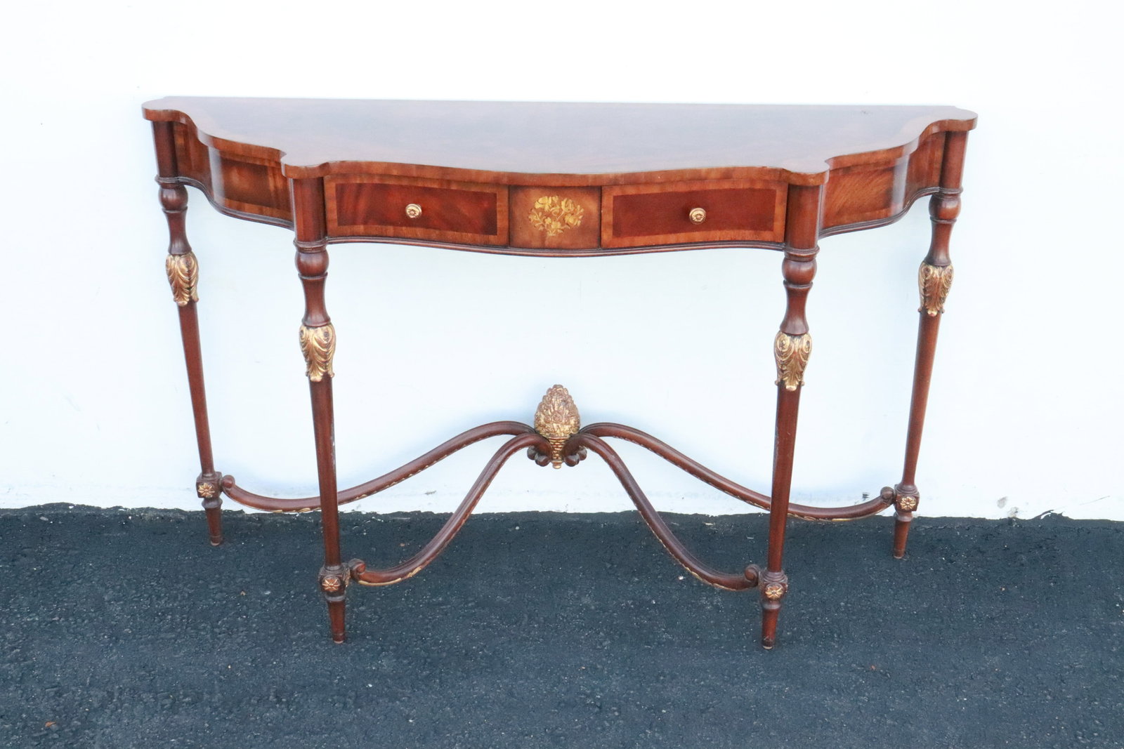 English Sheraton style inlaid demilune console table (1 of 11)