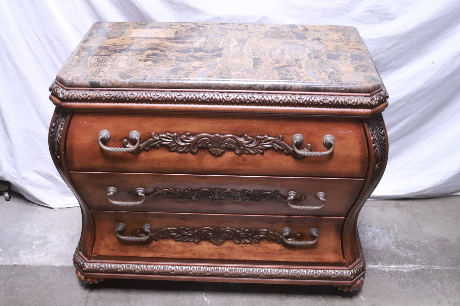 A faux marble top bow front bedside chest of drawers (1 of 9)
