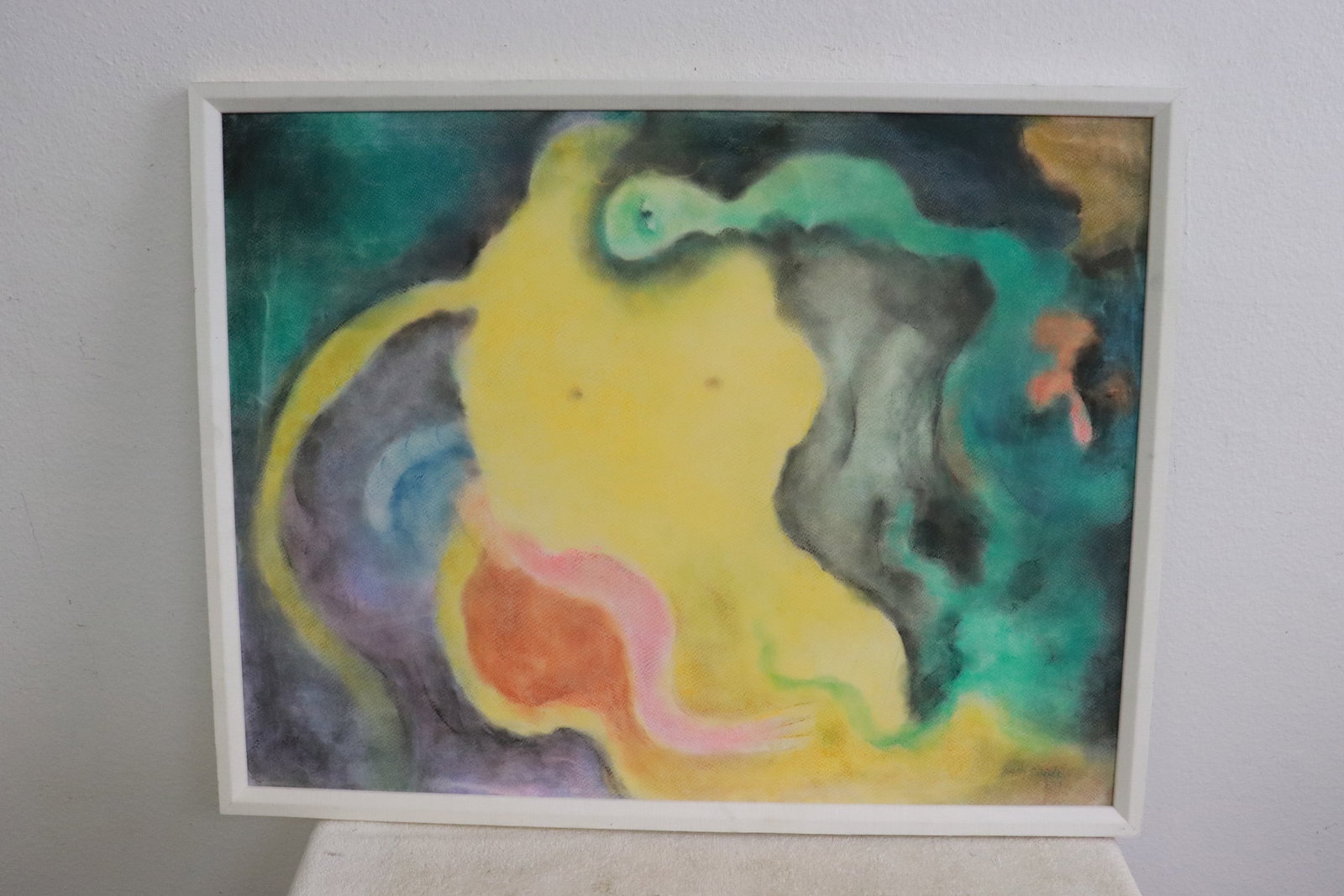 Mixed media on paper attributed to manuel Mendive: Mixed media on paper "abstract", attributed to manuel Mendive (1944- ), 19.3" x25.2"(F:20.8"x26.7"x0.65")