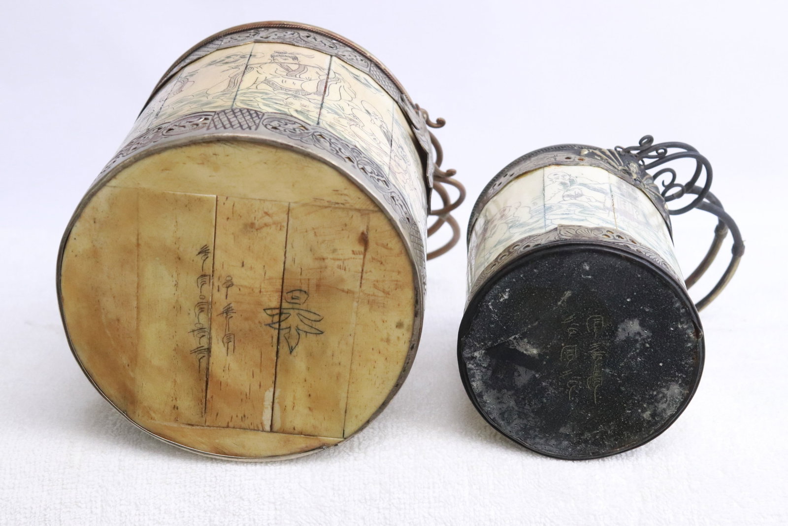 2 bone decorated tea caddies - 11