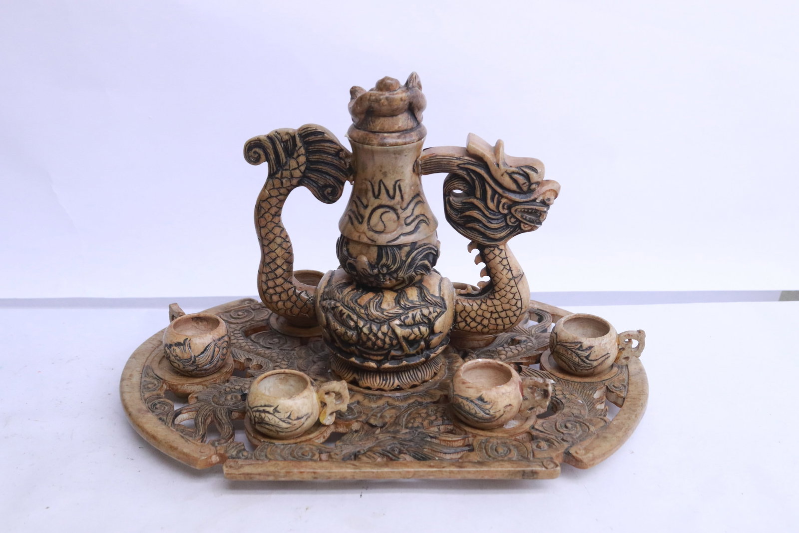 2 stone carved tea sets - 2