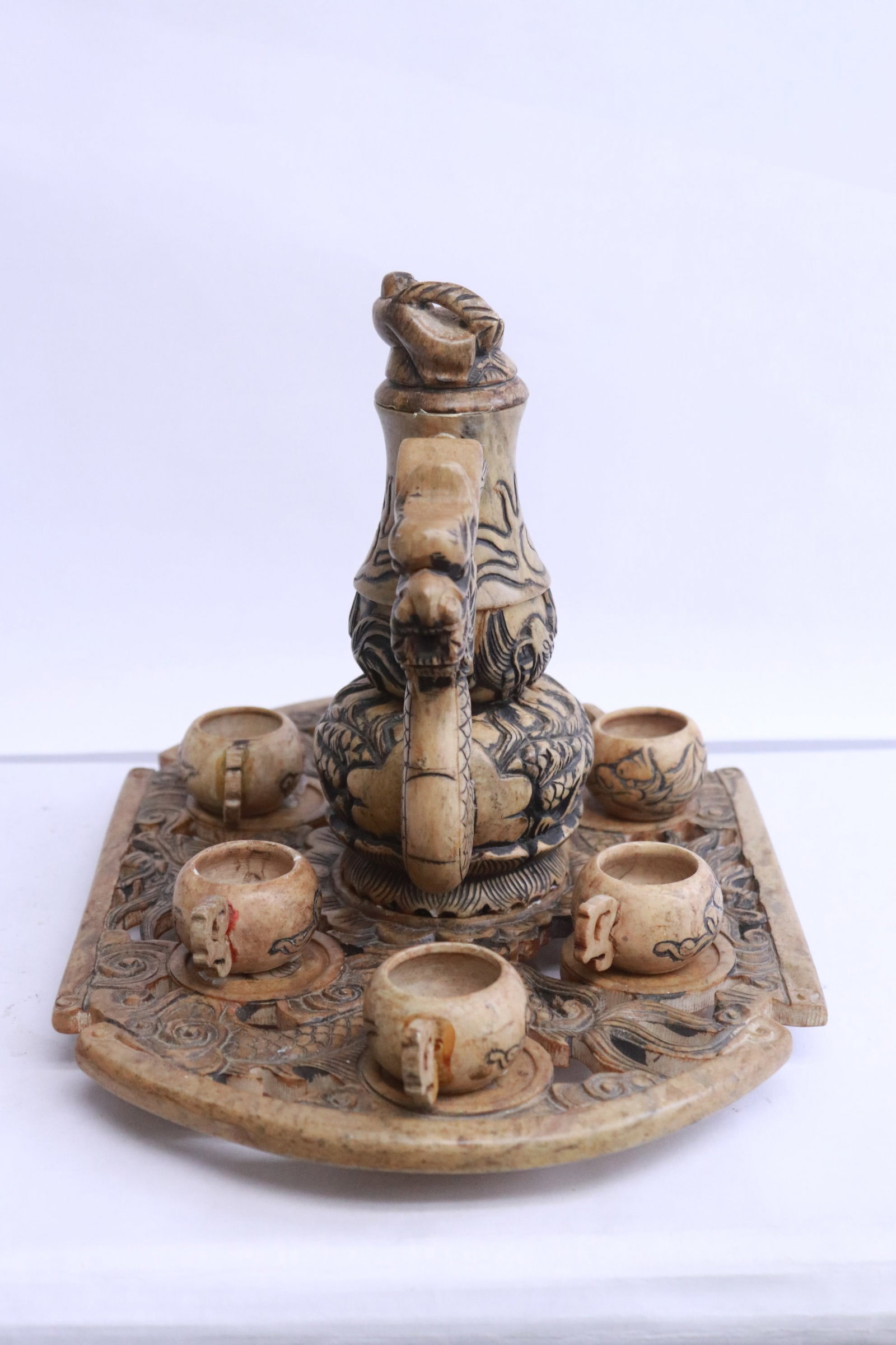 2 stone carved tea sets - 3