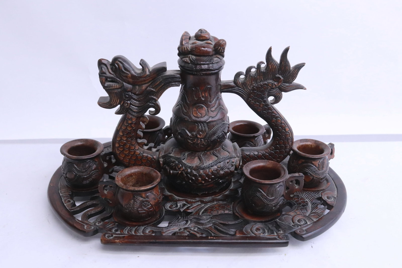 2 stone carved tea sets - 6