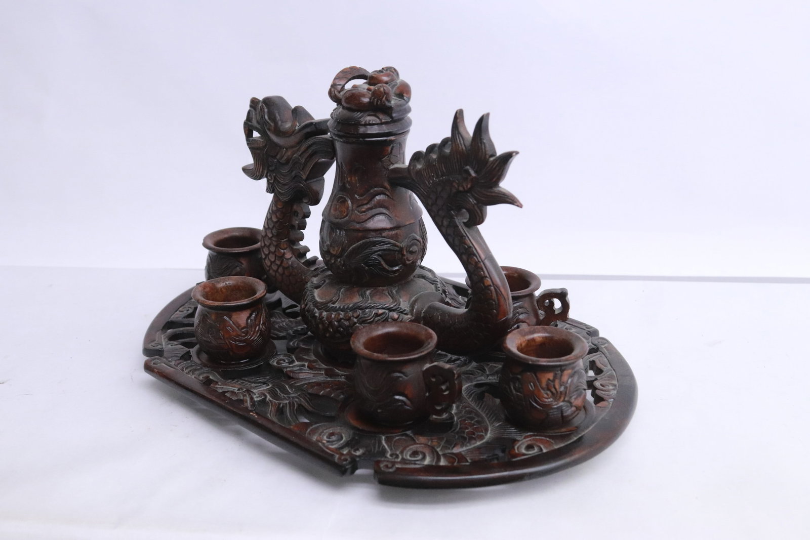 2 stone carved tea sets - 7
