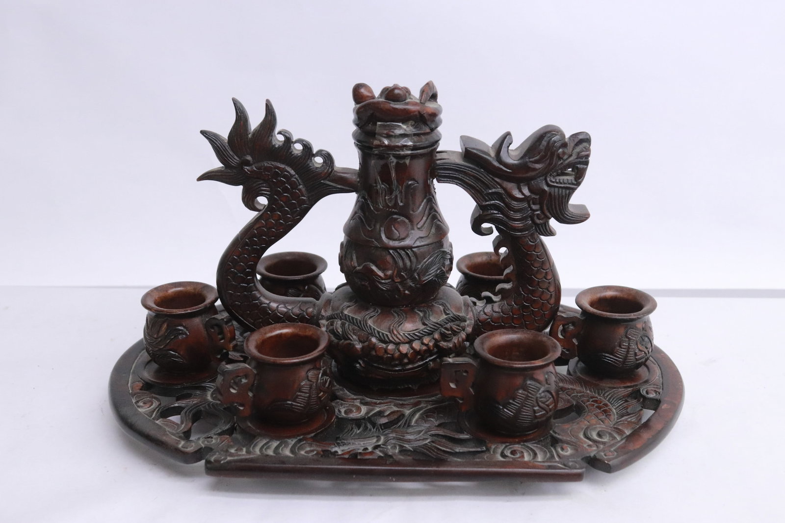 2 stone carved tea sets - 8