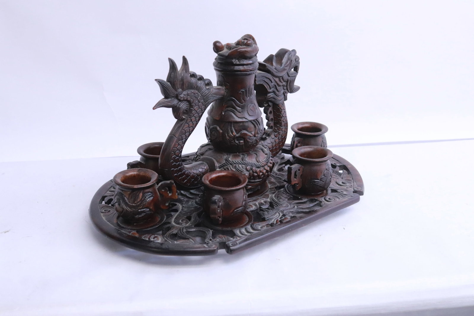 2 stone carved tea sets - 9