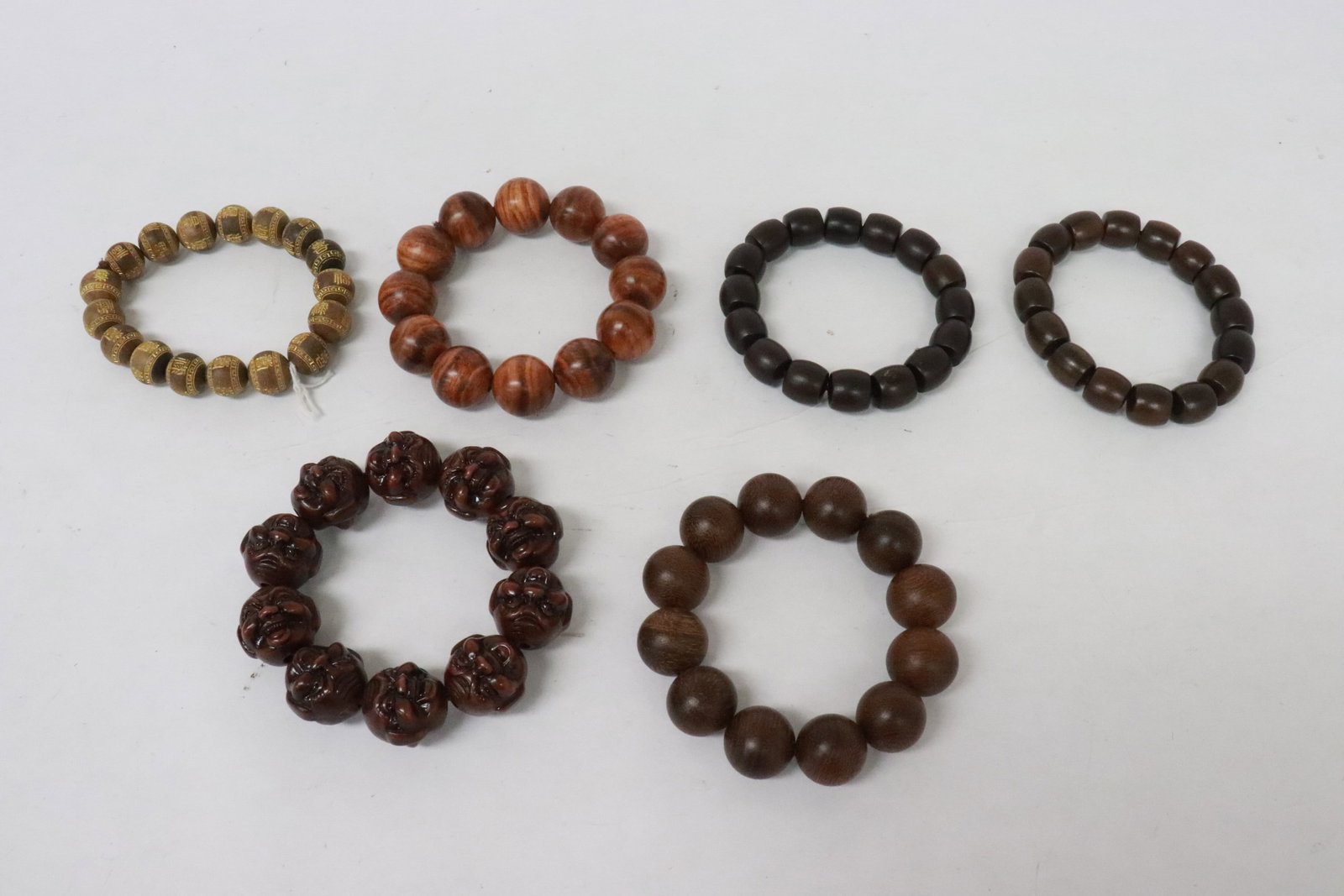 6 wood bracelets: 6 wood bracelets (beads:0.65"x0.6"dia - 0.85"x0.8"x0.85")