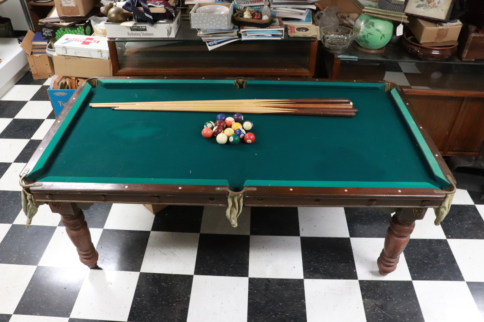 vintage pool table w/ cue balls & sticks (1 of 8)