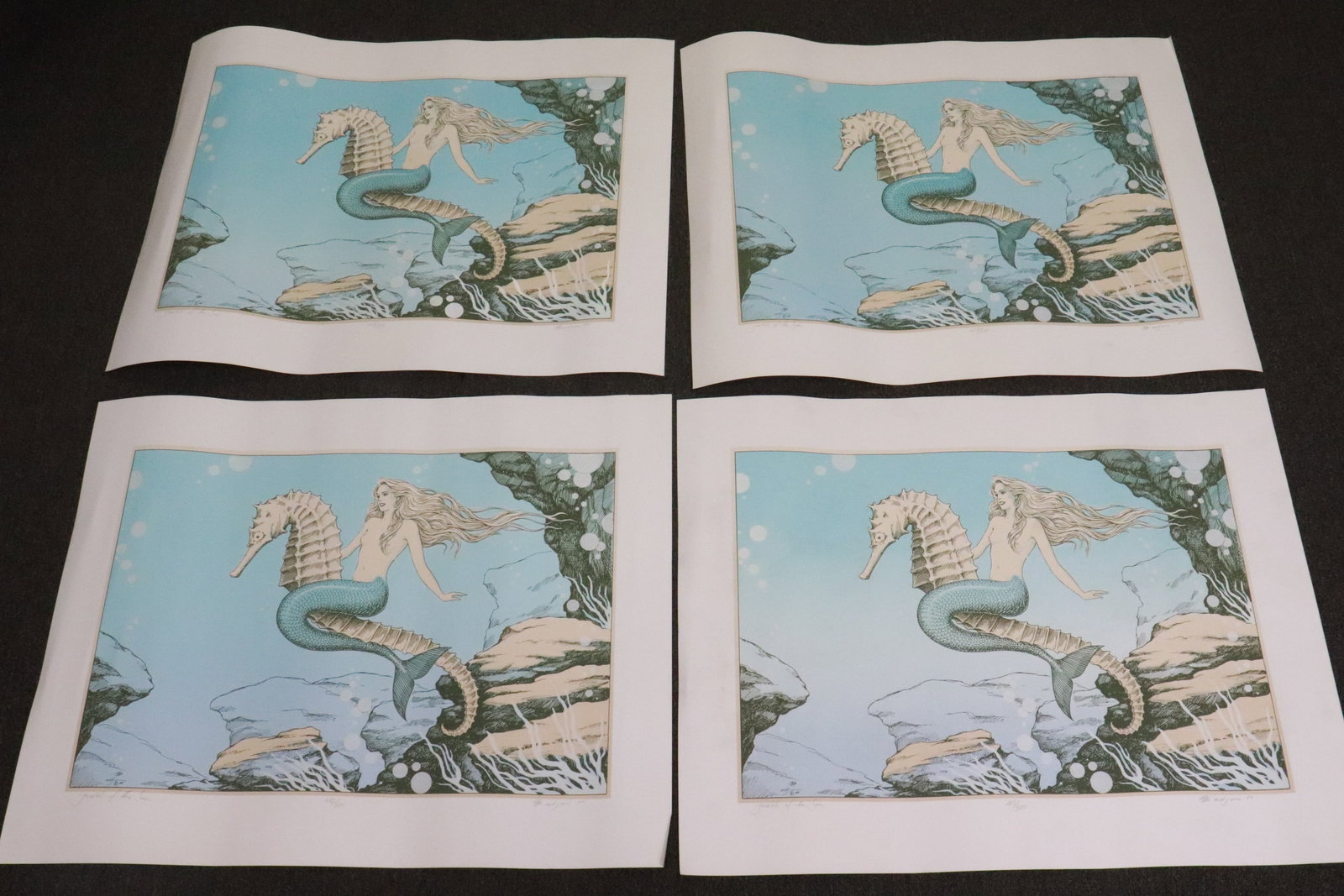 4 pencil signed & numbered etchings "Mermaid": 4 pencil signed and numbered etchings "Mermaid", 14.8"x21.3" ea