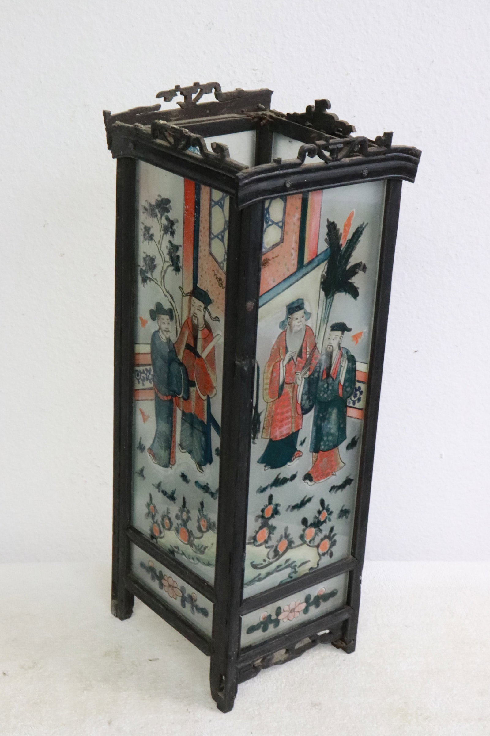 Chinese antique lantern shade w/ reverse painted panels (1 of 5)