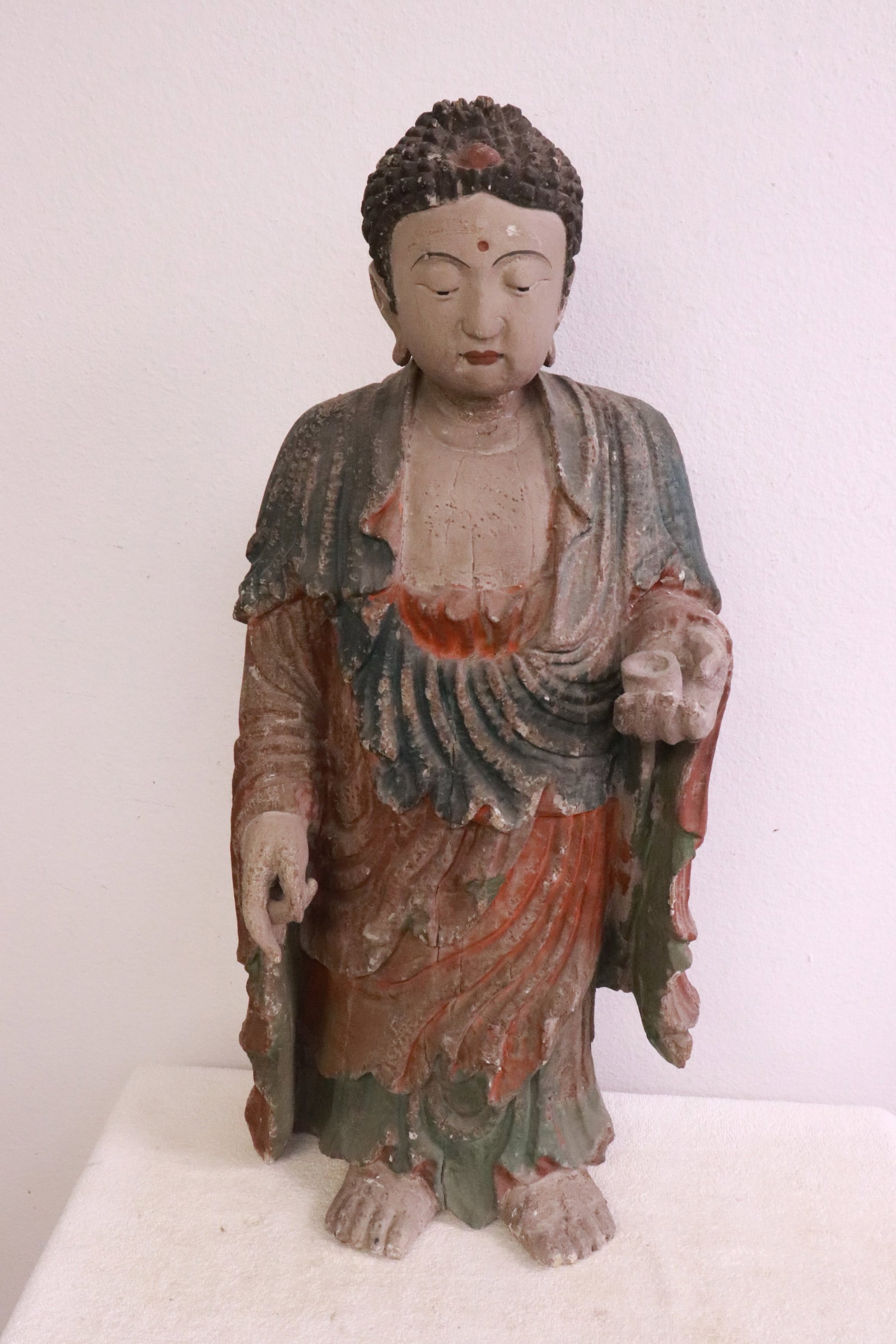 Chinese 18th/19th c. painted wood carved deity: Important Chinese 18th/19th century painted wood carved deity, 27.8"H