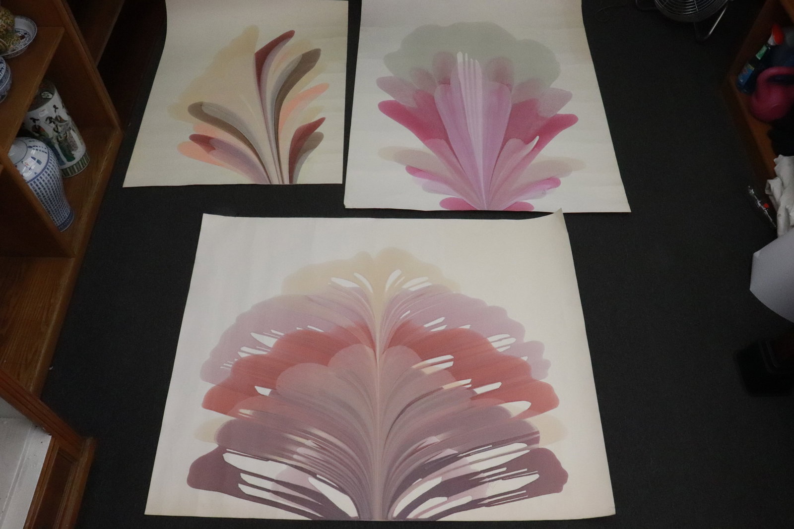 3 large pencil signed color pencil drawings: 3 large pencil signed color pencil drawings, 41.85"x32" - 39.85"x48.6"