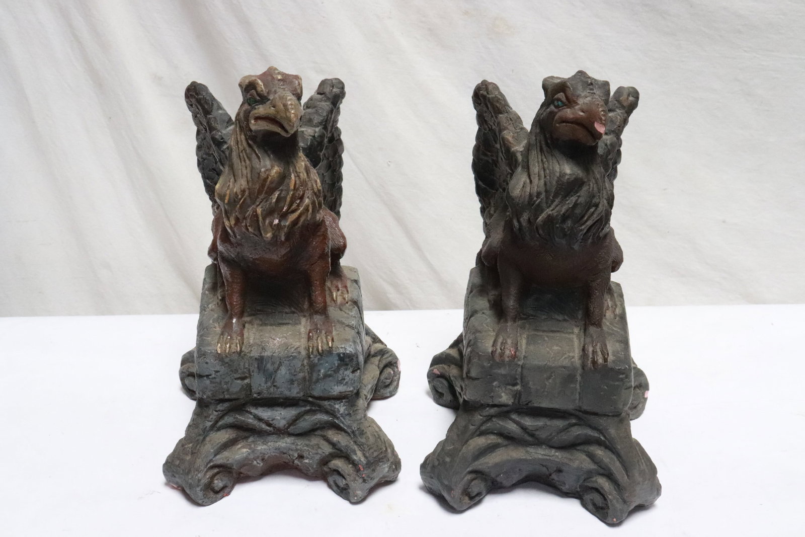 Pair terracotta eagles, signed on bottom - 2