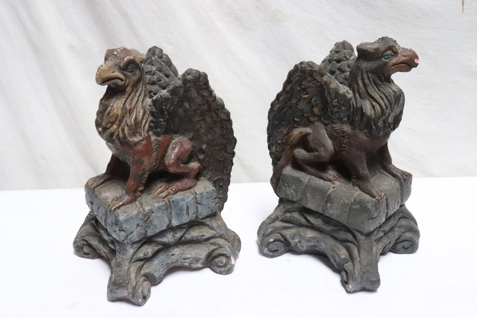 Pair terracotta eagles, signed on bottom - 3