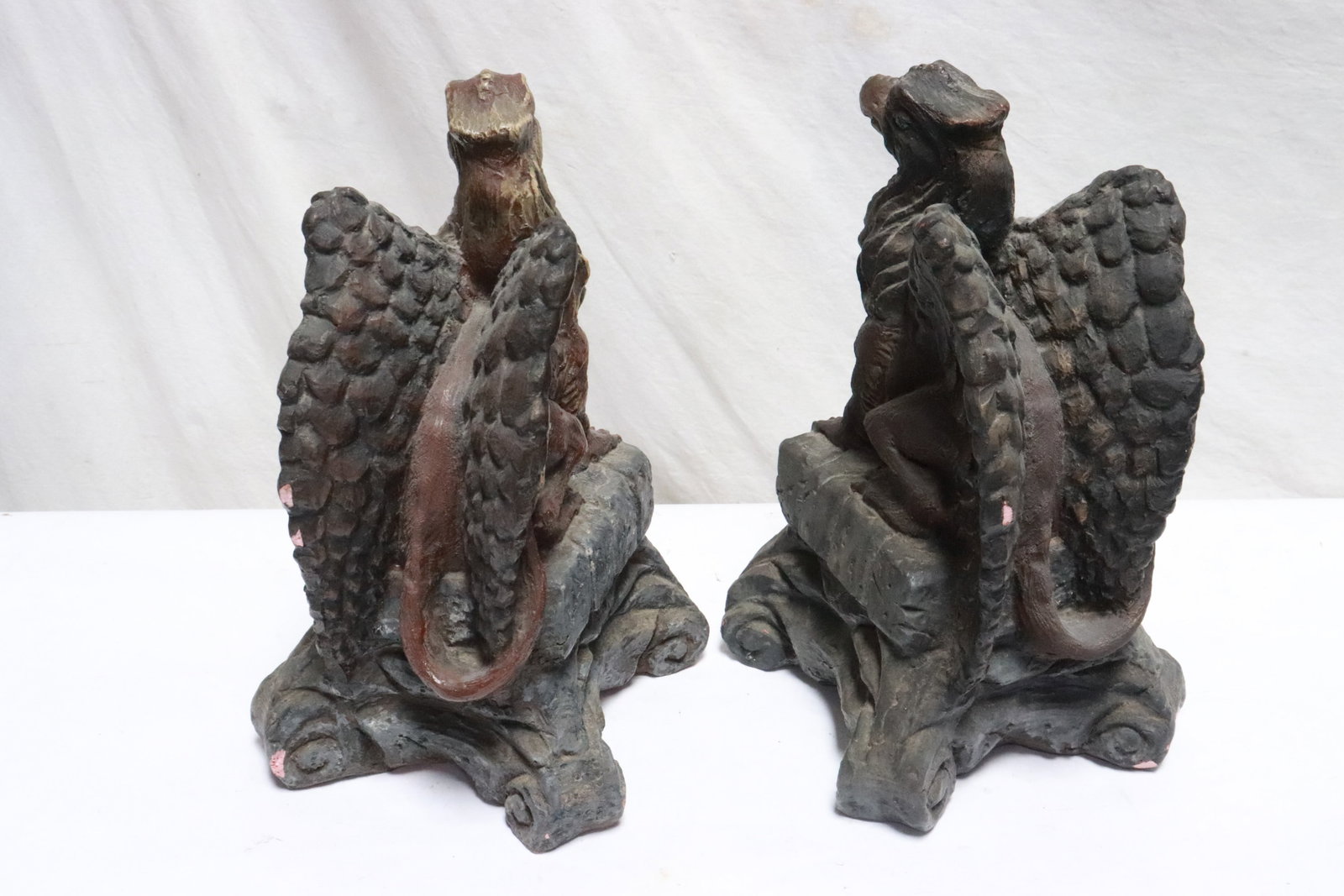 Pair terracotta eagles, signed on bottom - 4
