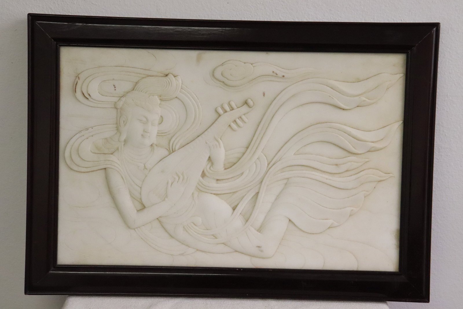 Chinese marble carved plaque w/ rosewood frame (1 of 5)
