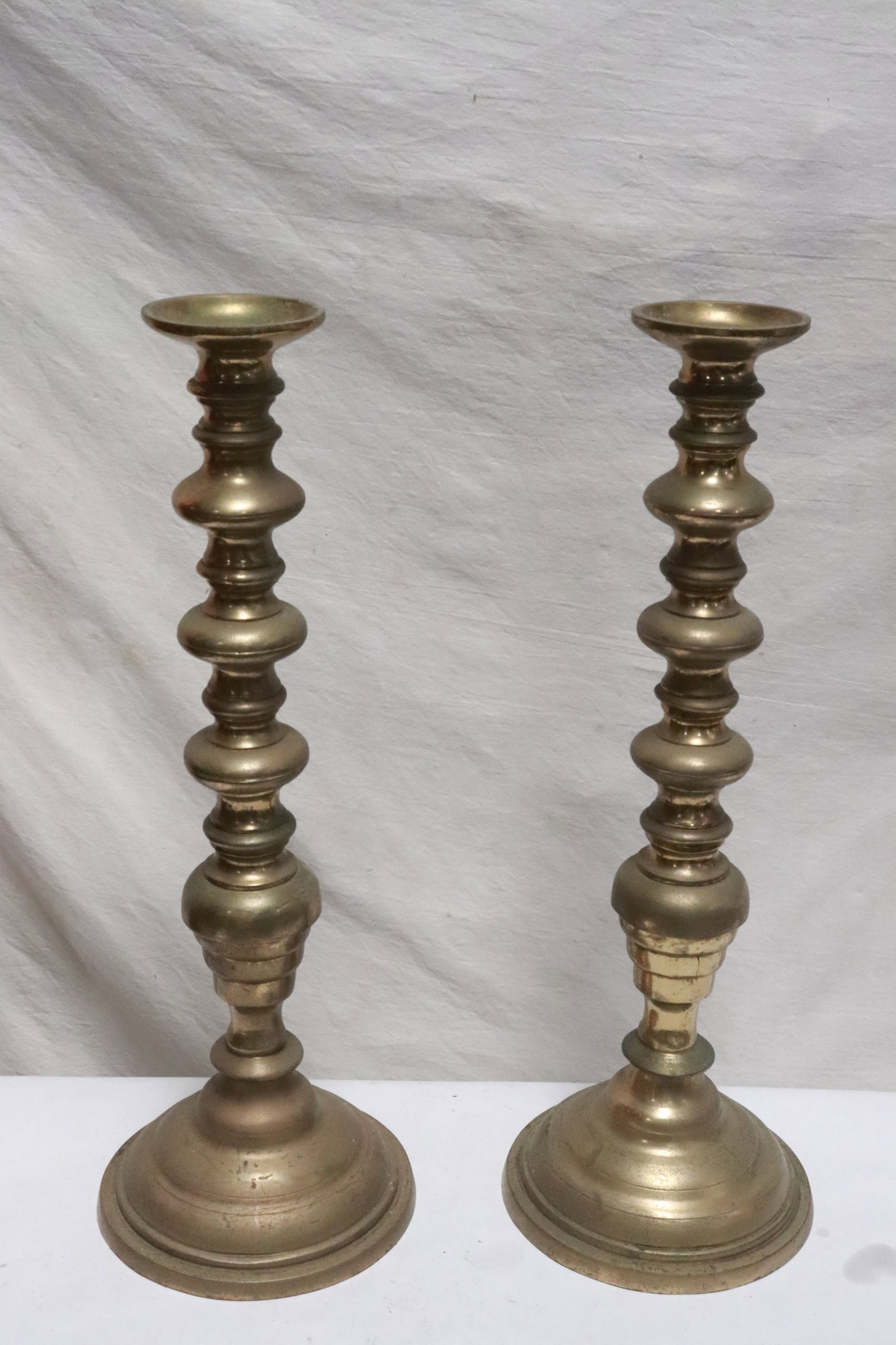 Pair heavy brass/ bronze candle holders (1 of 3)