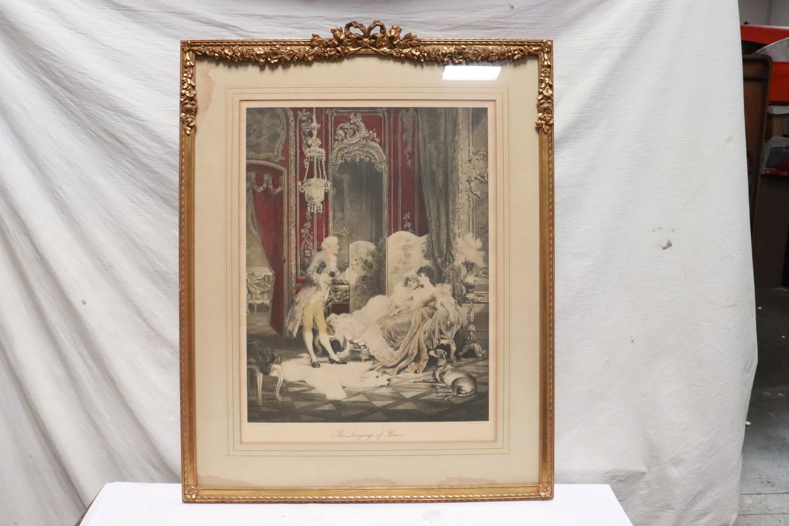 Antique hand colored etching w/ gilt wood frame (1 of 7)