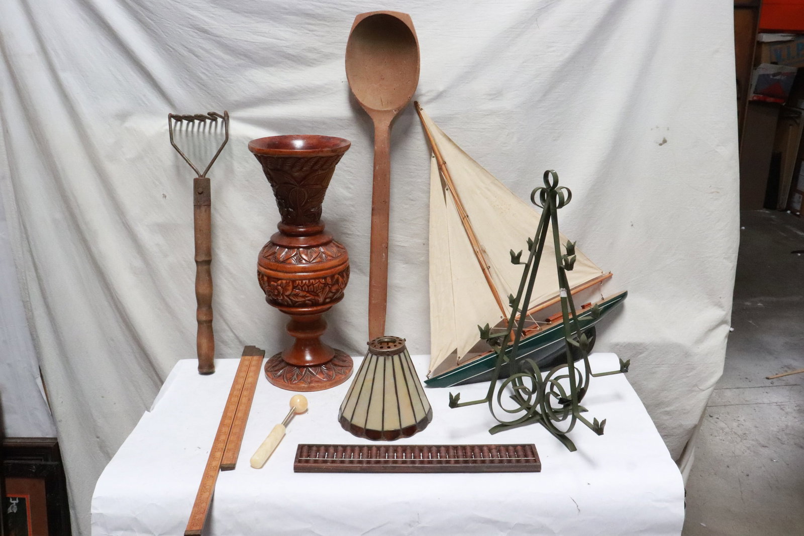 Lot of misc.; including a model ship: Lot of misc.; including a model ship, 3.35"x1.65"dia - 6.75"H