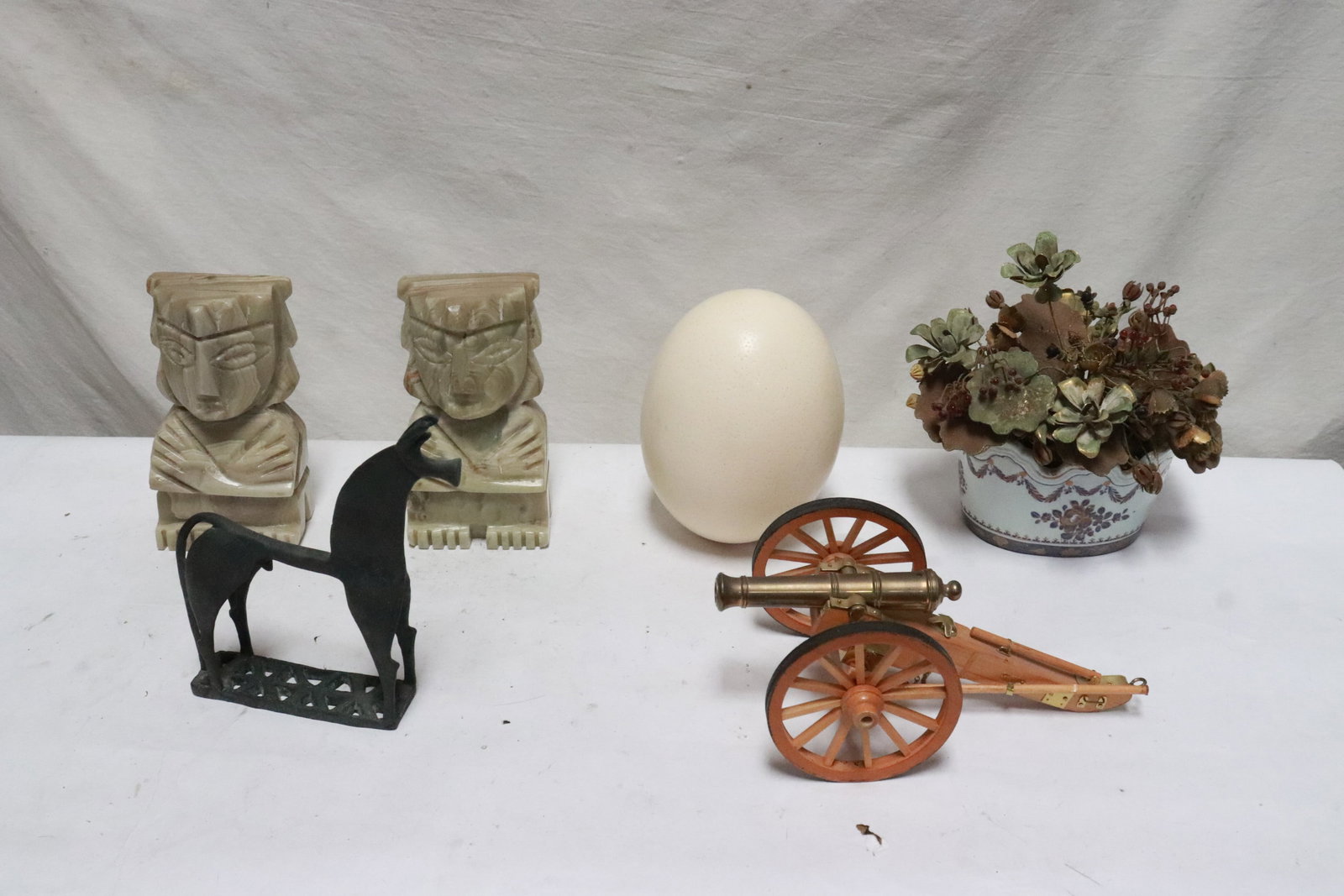 Lot of misc.: Lot of misc.; including antique European porcelain planter with metal flowers