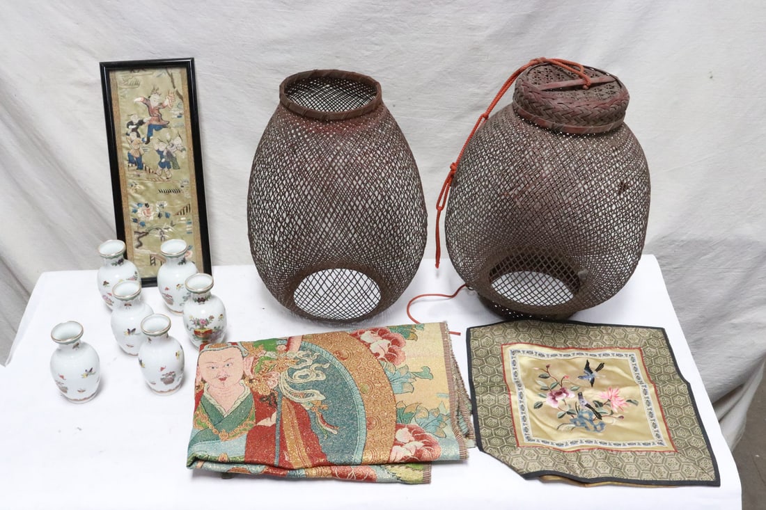 Lot of Chinese collectibles: Lot of Chinese collectibles; including 2 antique lantern shades (12.5"x9.15"dia, 13.2"x10.2"dia)