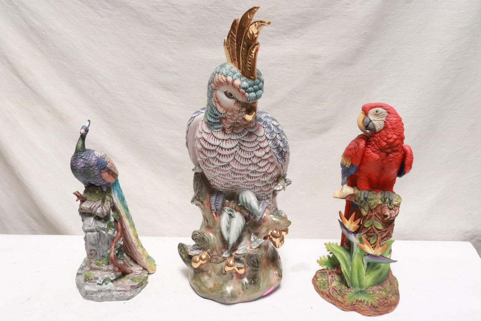 3 bisque sculpture of birds: 3 bisque sculpture of birds, 11.35"H - 28"H