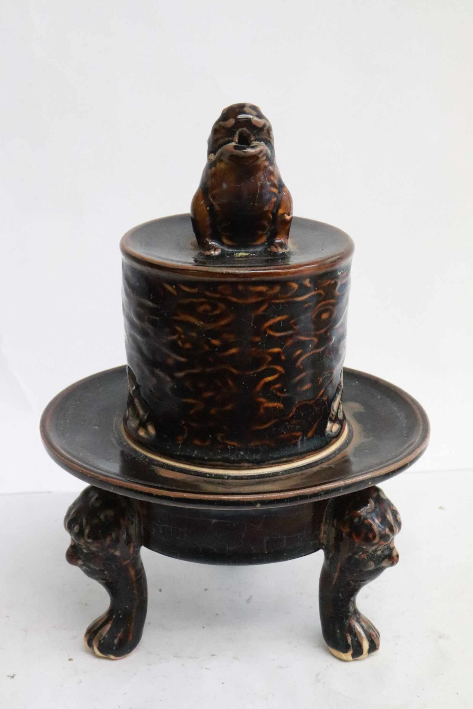 brown glazed tripod covered censer (1 of 5)