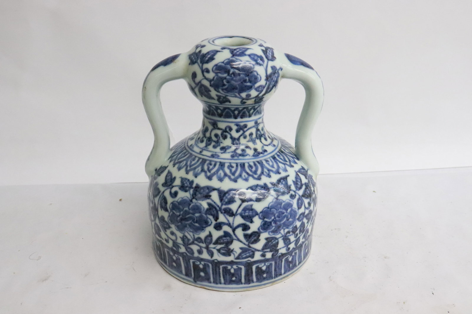 Chinese blue and white porcelain handled vase (1 of 8)