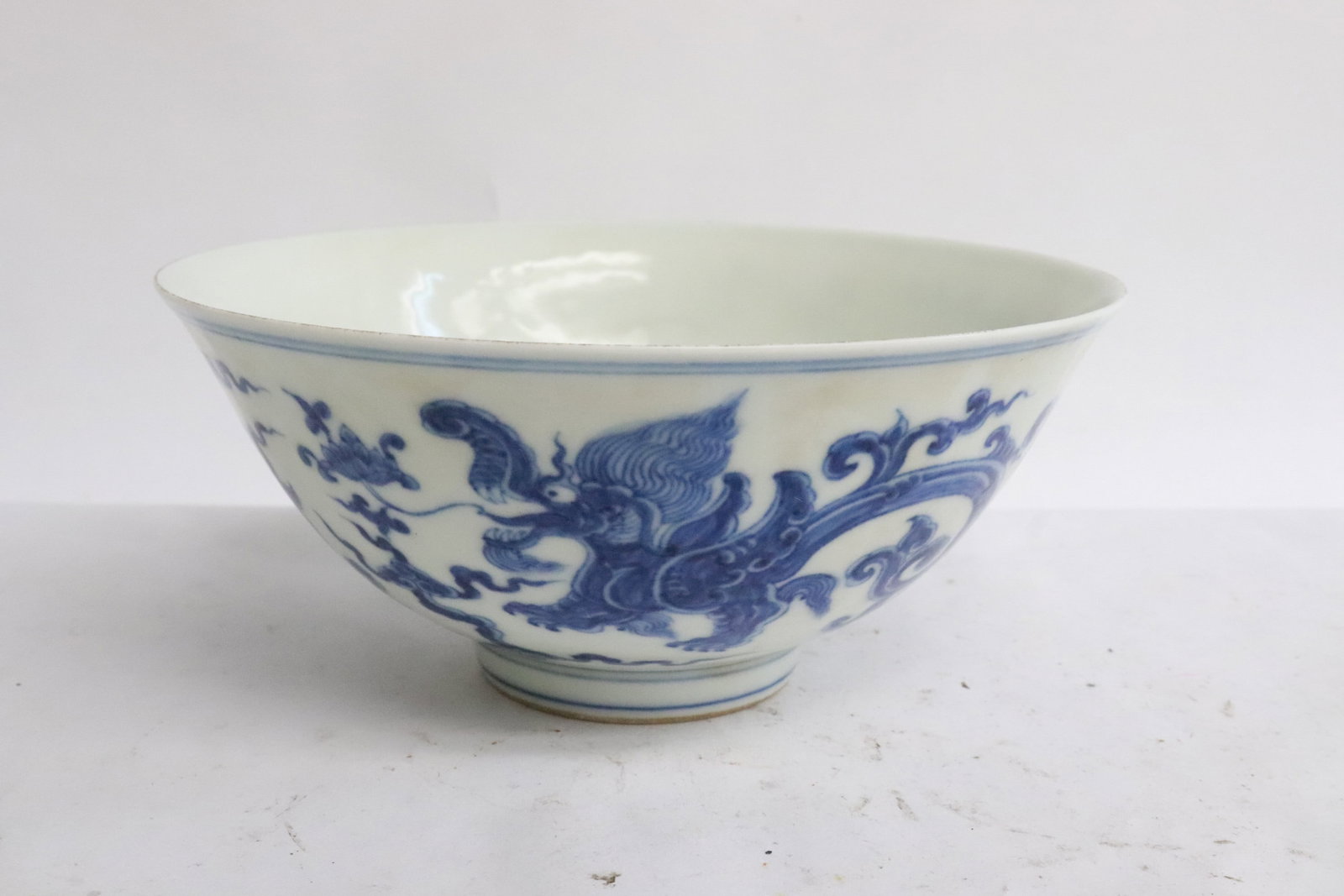 A blue and white porcelain bowl: A blue and white porcelain bowl, 2.7"x5.85"dia