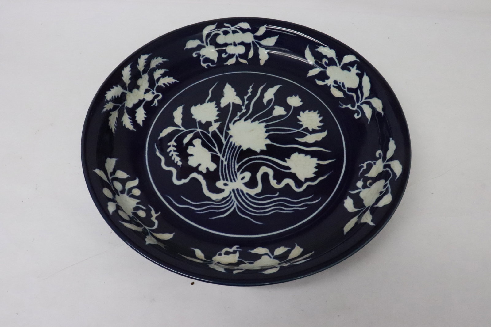 Chinese white on blue porcelain charger (1 of 9)