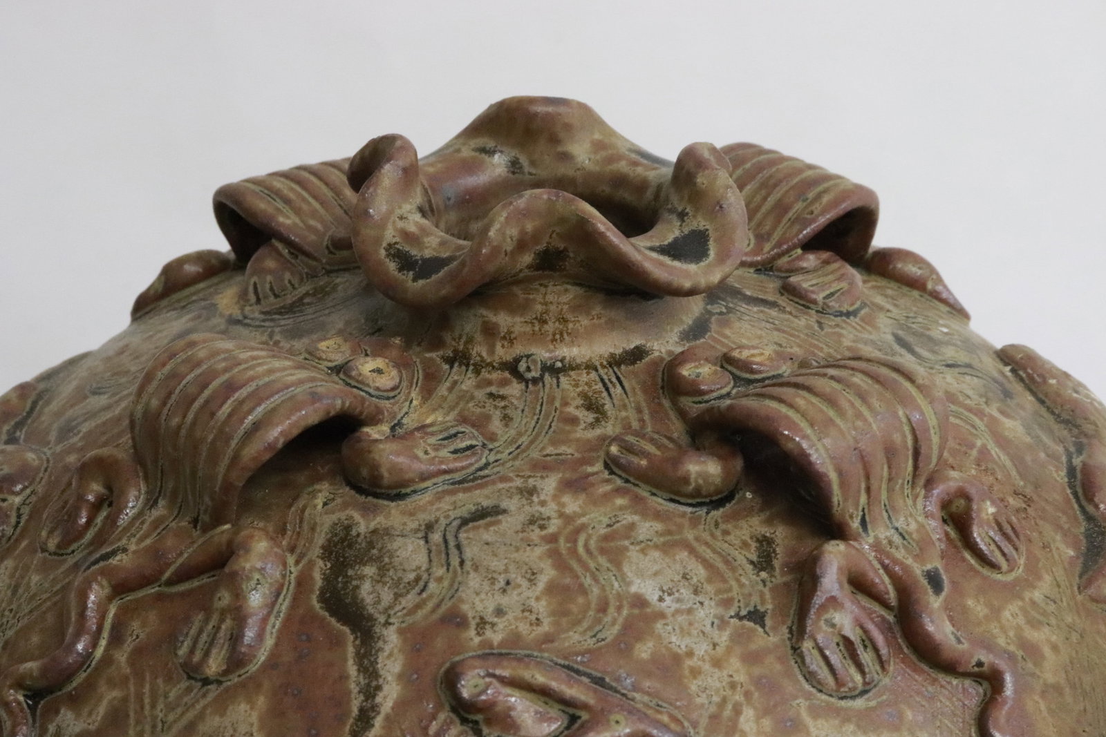 brown glazed earthenware round jar - 2