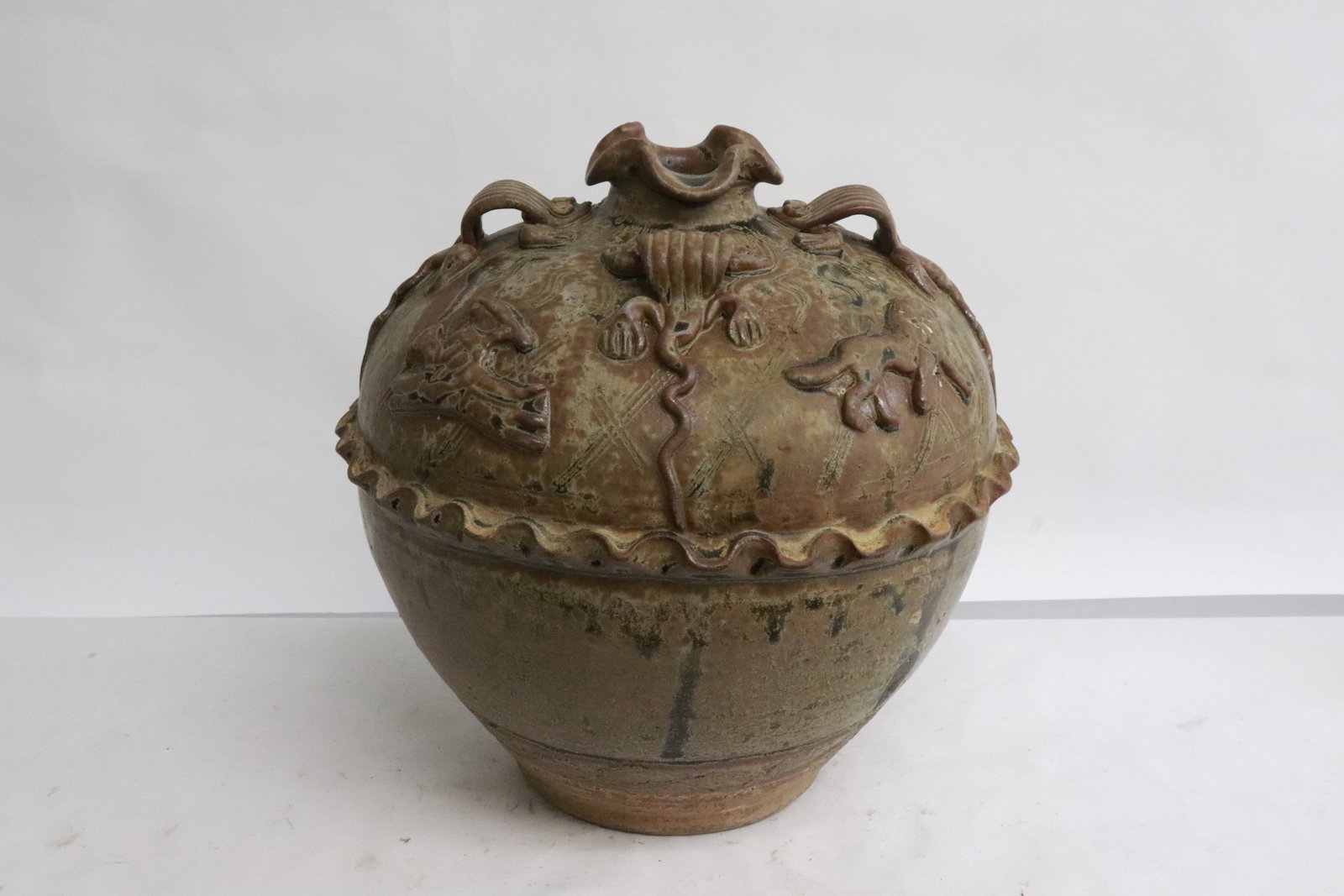 brown glazed earthenware round jar - 3