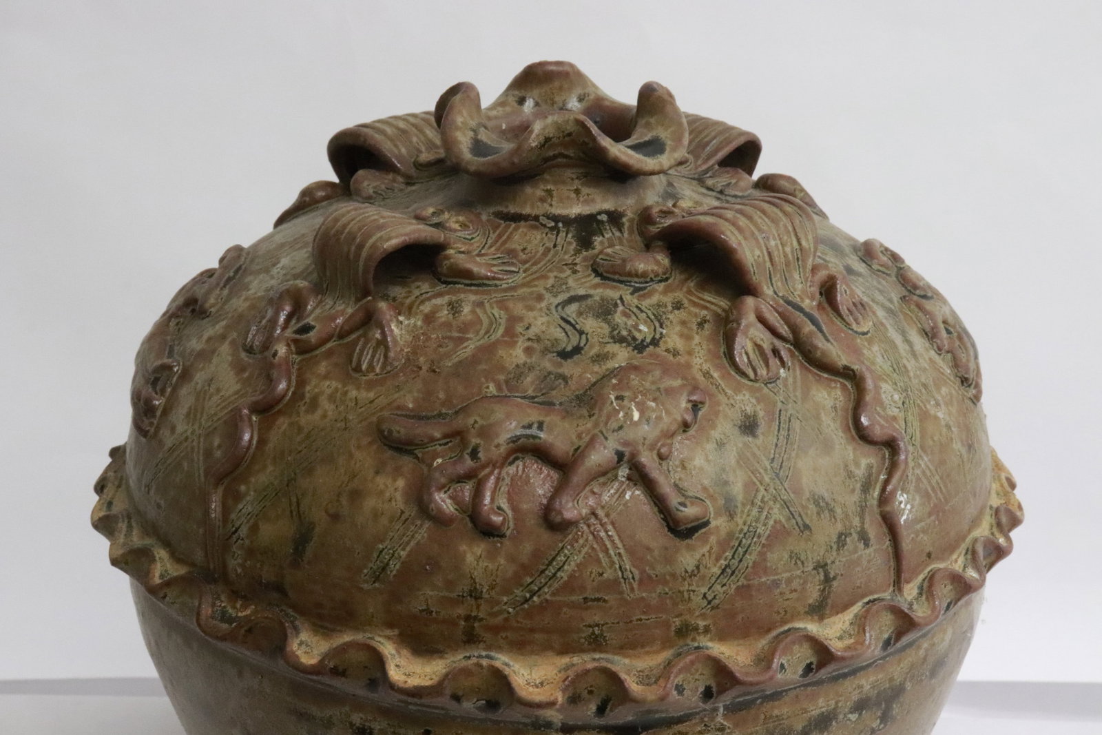brown glazed earthenware round jar - 4