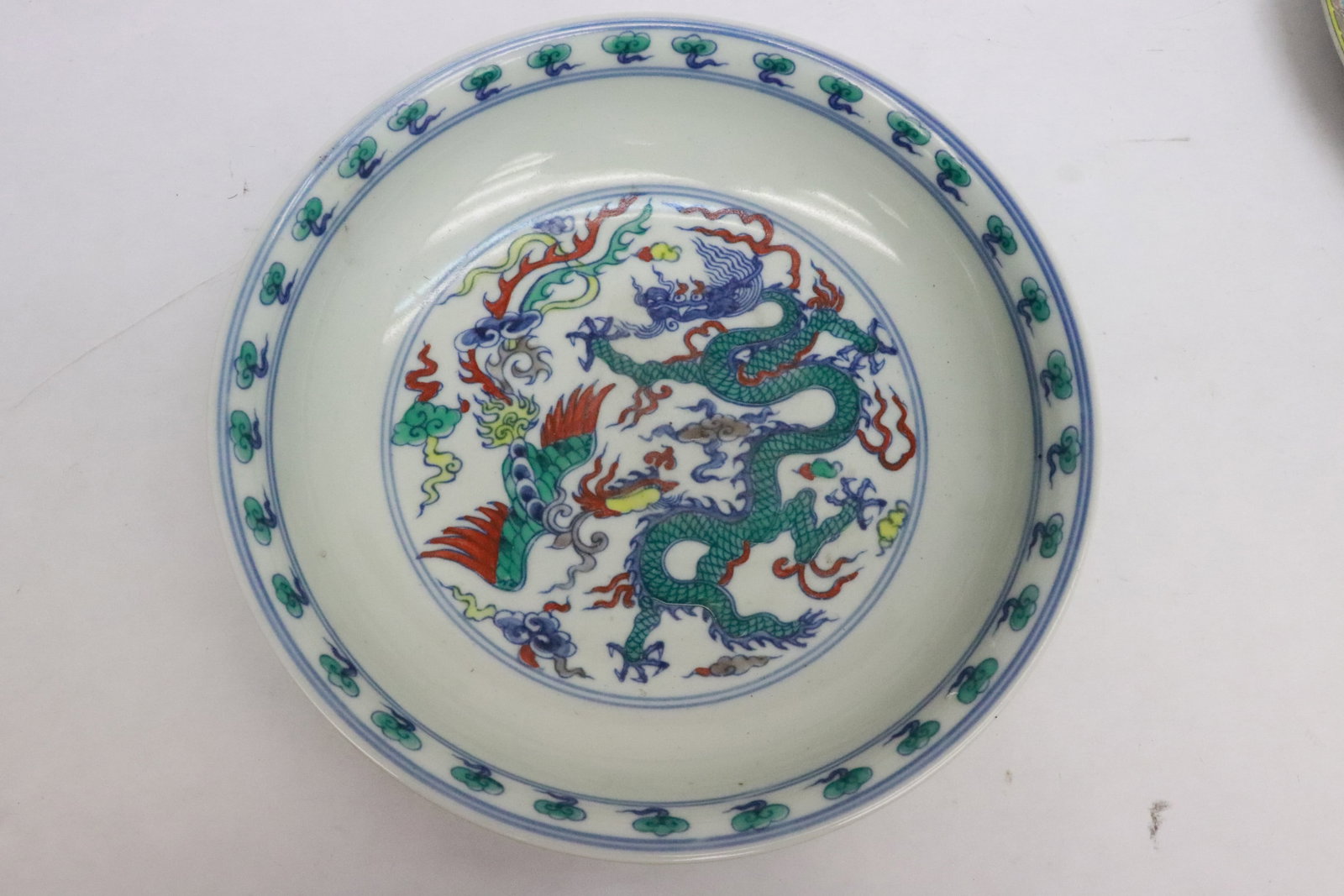 Fine doucai porcelain plate: Fine doucai porcelain plate, 2.1"x8.35"dia