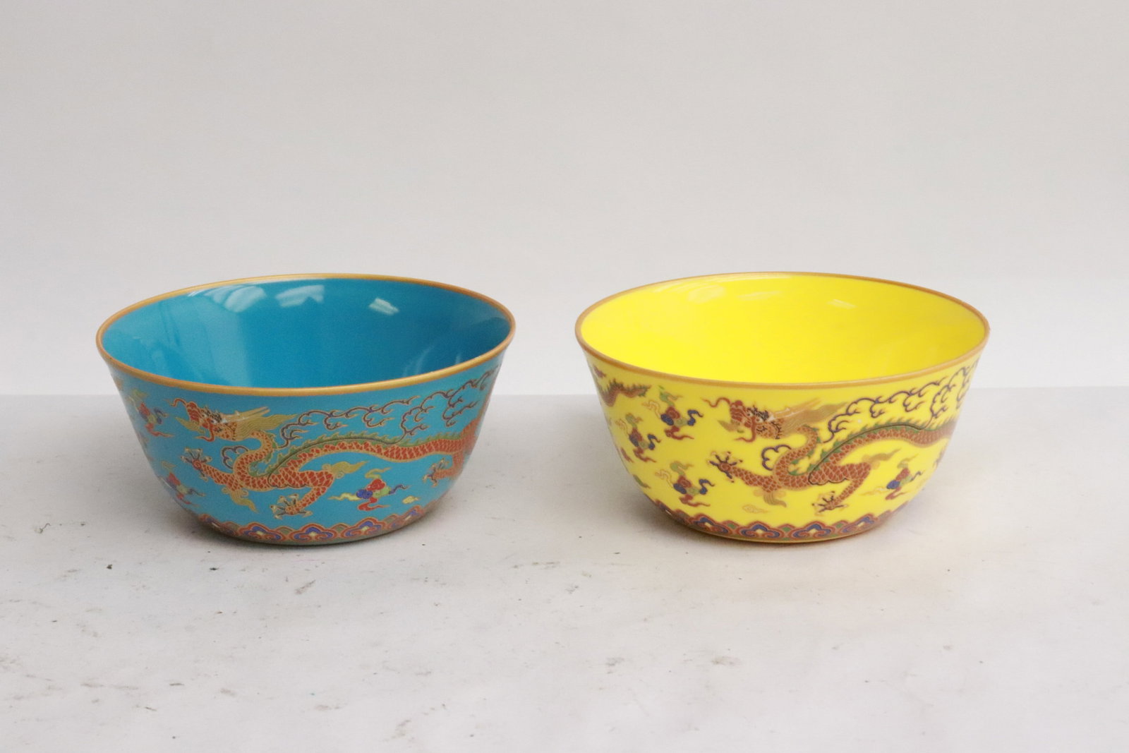 2 enamel on porcelain tea cups: 2 enamel on porcelain tea cups, 1.6"x3.3"dia ea