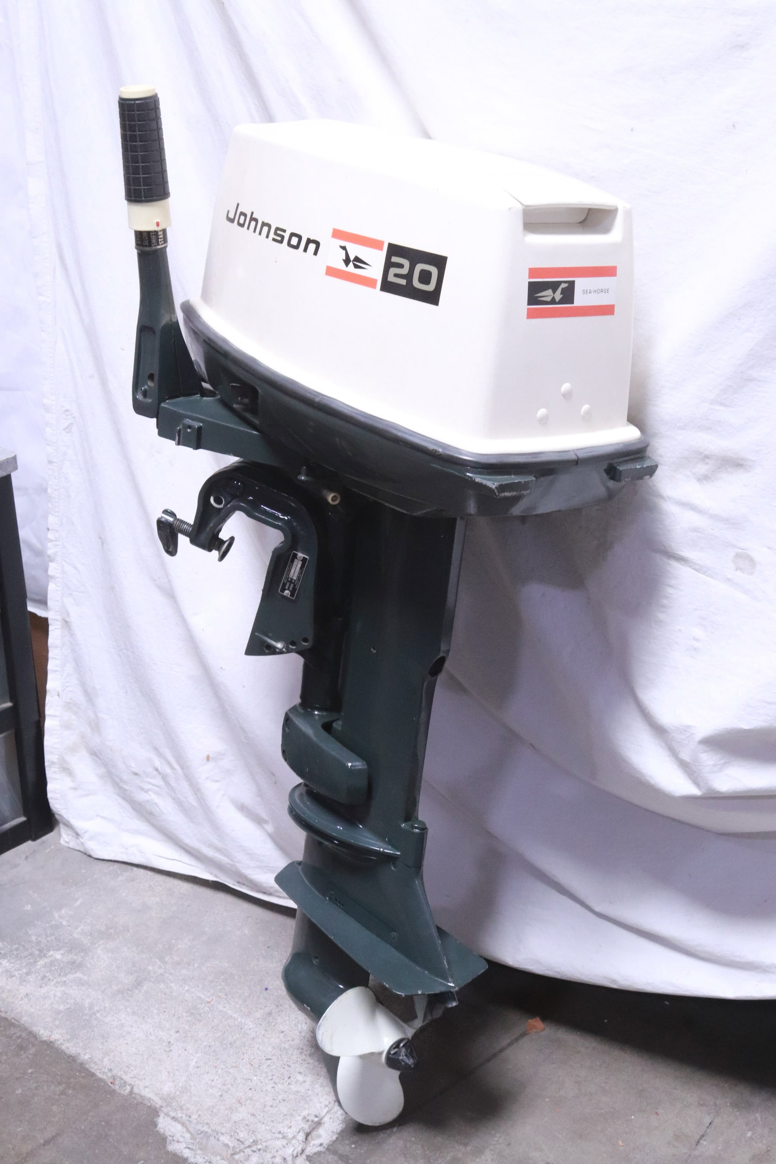 Johnson outboard 20 HP boat motor: Johnson outboard 20 HP boat motor, condition unknown