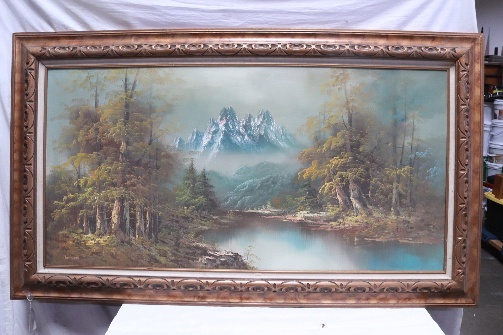 A large oil painting: A large oil painting, 23.7"x47.7" (F: 32.5"x56.6"x2")