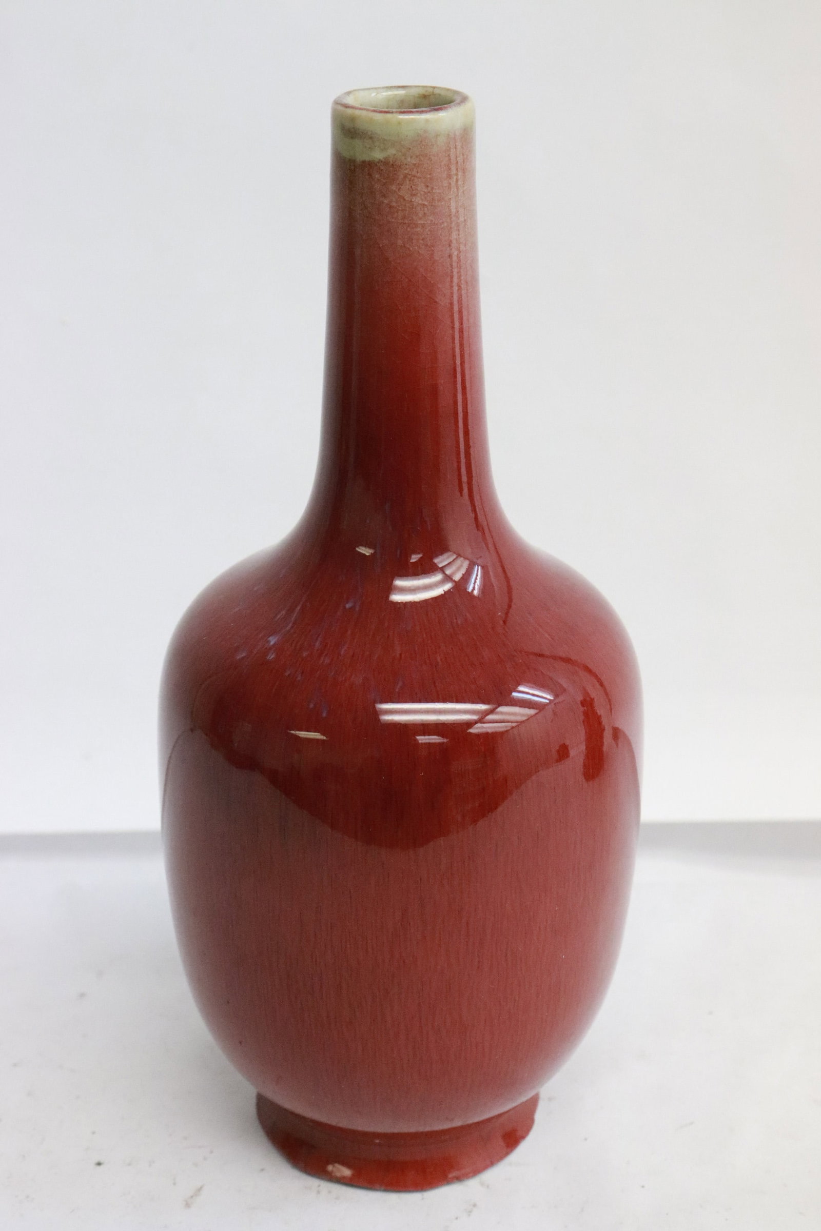 Chinese 18th c. porcelain vase, Qianlong period: Rare Chinese 18th century red glazed porcelain vase, Qianlong period, 8"x3.65"dia