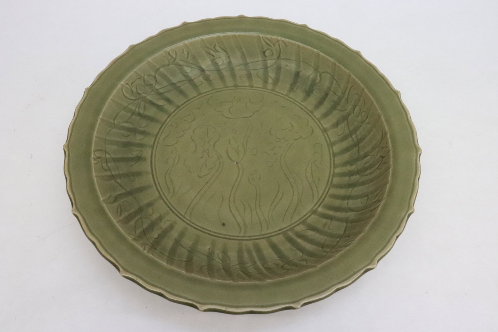 Chinese celadon charger: Chinese celadon charger, 3.2"x16.5"dia