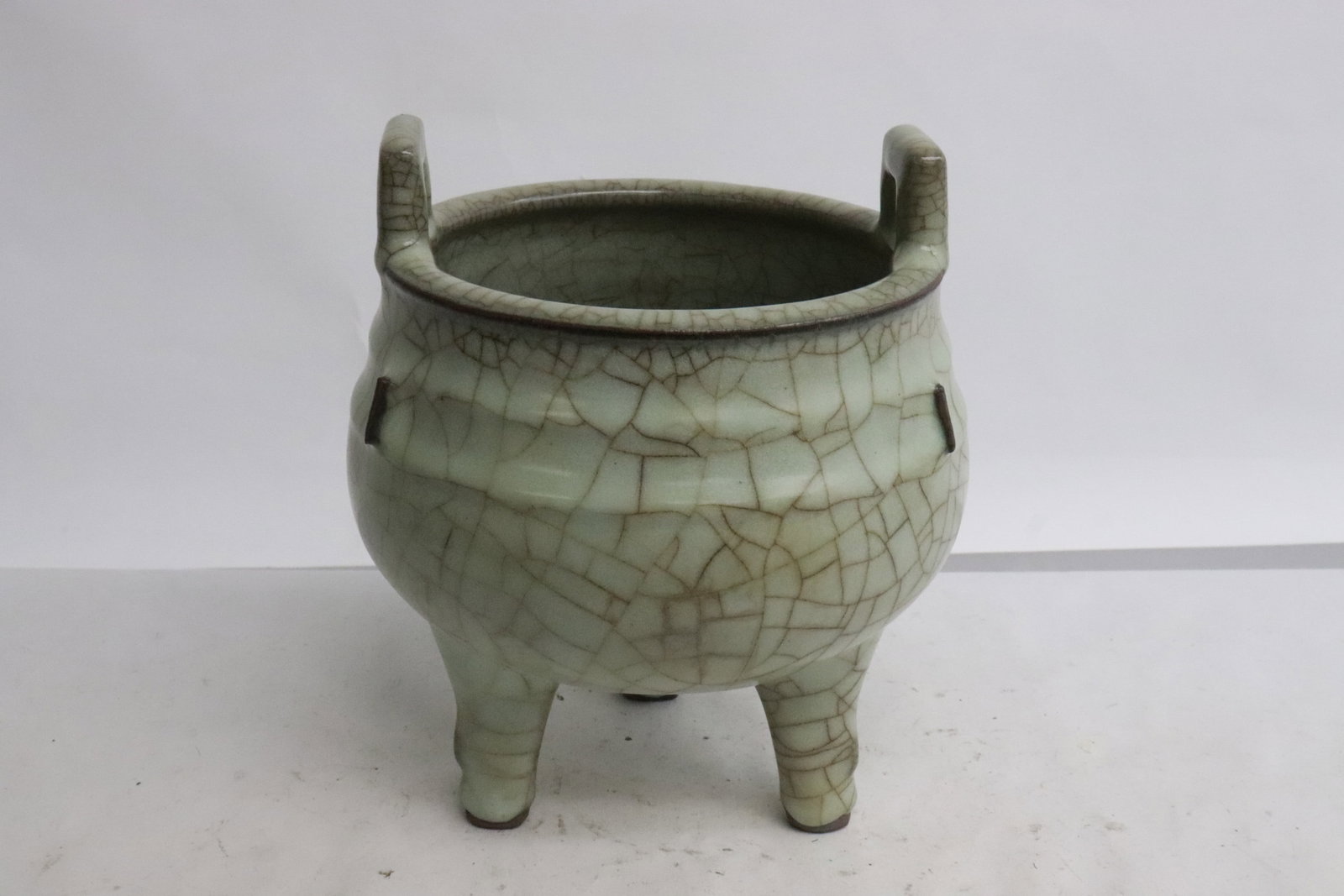 Chinese celadon crackleware tripod censer (1 of 6)