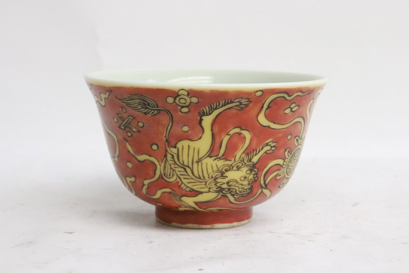 Chinese yellow on red porcelain tea cup (1 of 5)