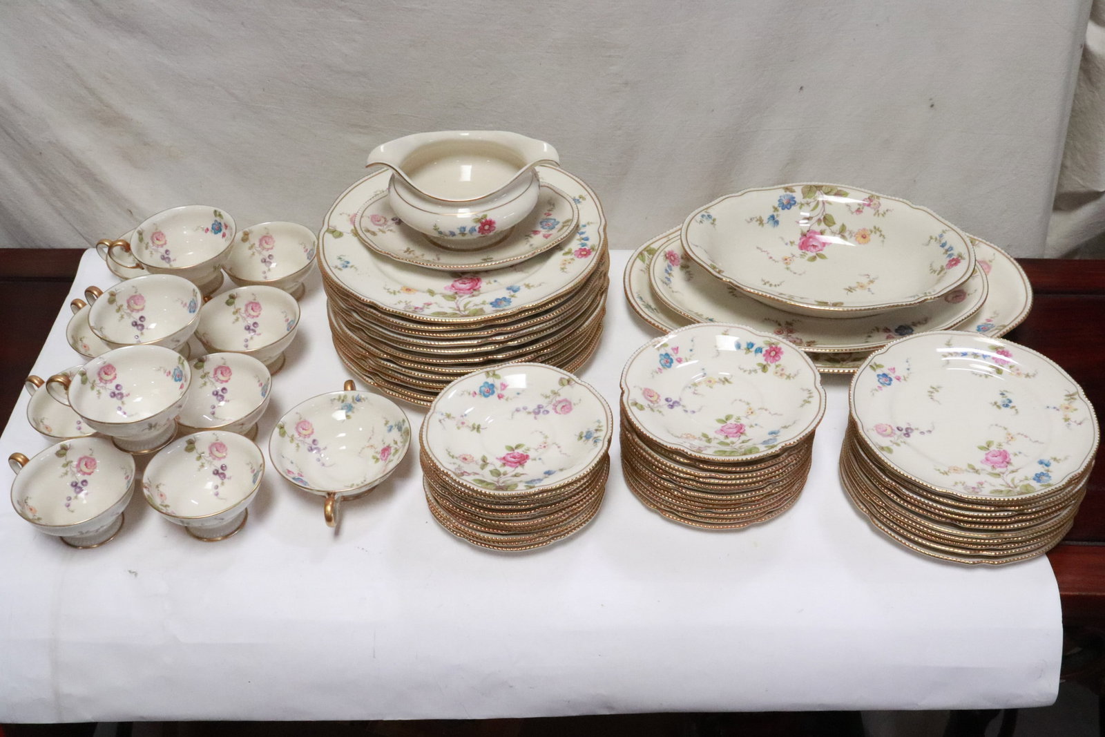 Set of Castleton china with many serving pieces: Set of Castleton china in Sunnyvale pattern with many serving pieces, total 64 pieces