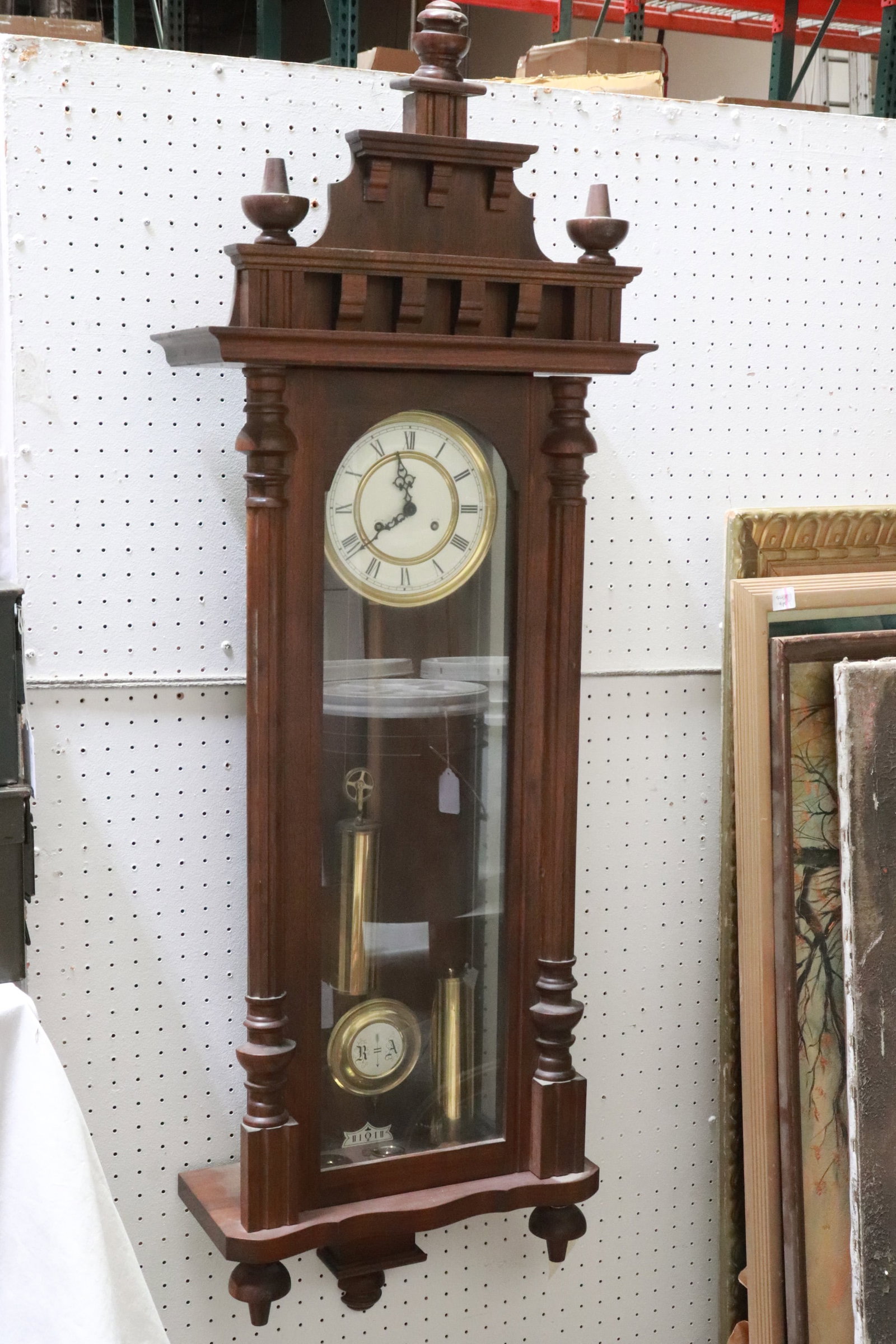 Antique European keywind 2-weight wall regulator: Antique European keywind 2-weight wall regulator, 54.9"x18.5"x8"